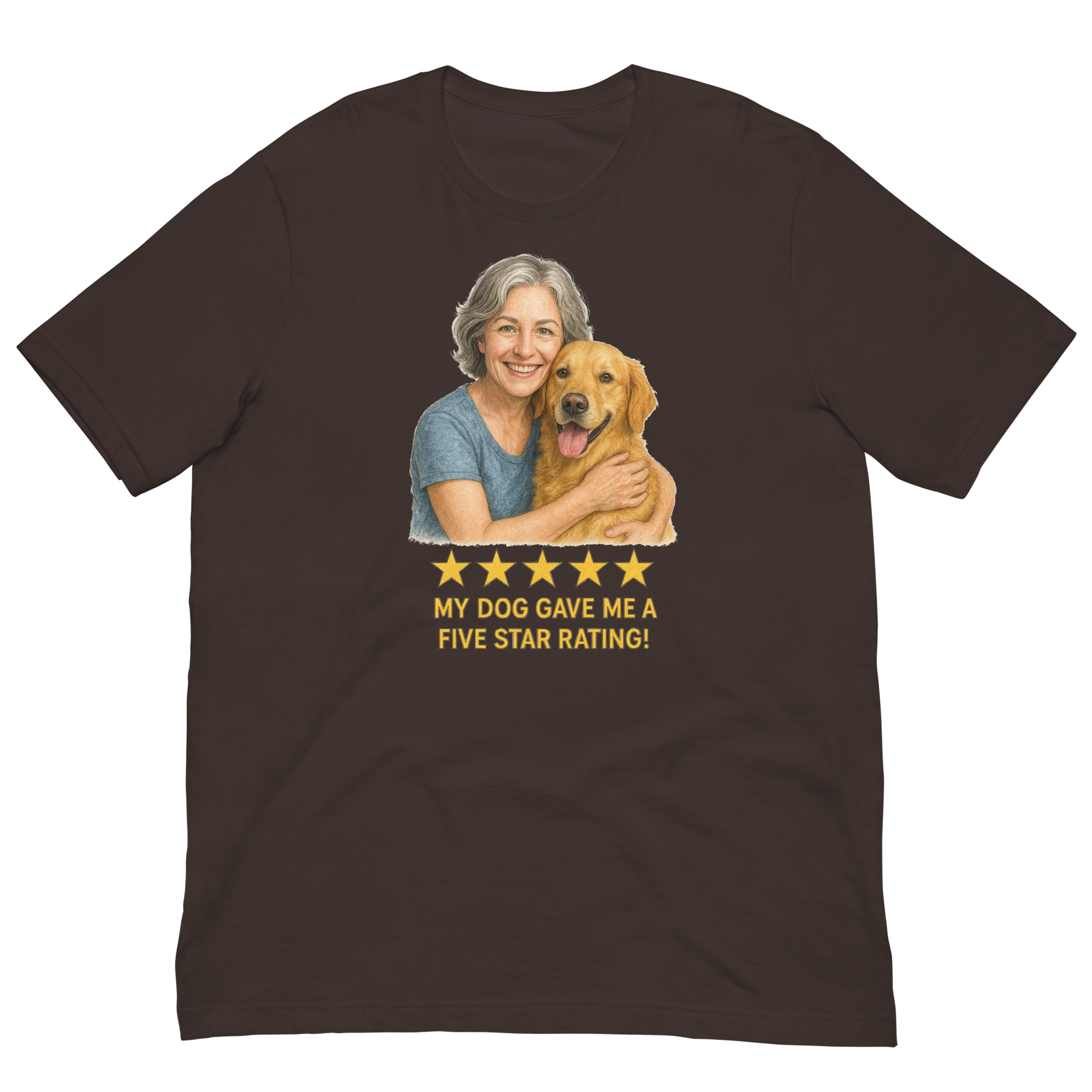 Salt & Pepper Woman with Golden Retriever graphic tee - brown
