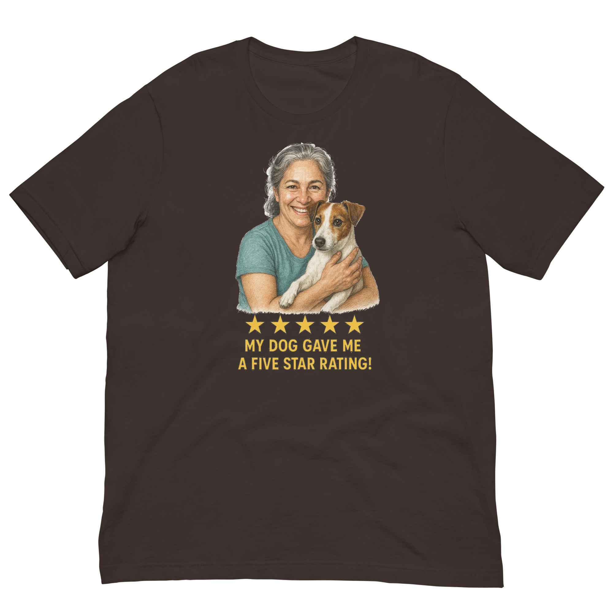 Salt & Pepper Woman with Jack Russell Terrier graphic tee - brown
