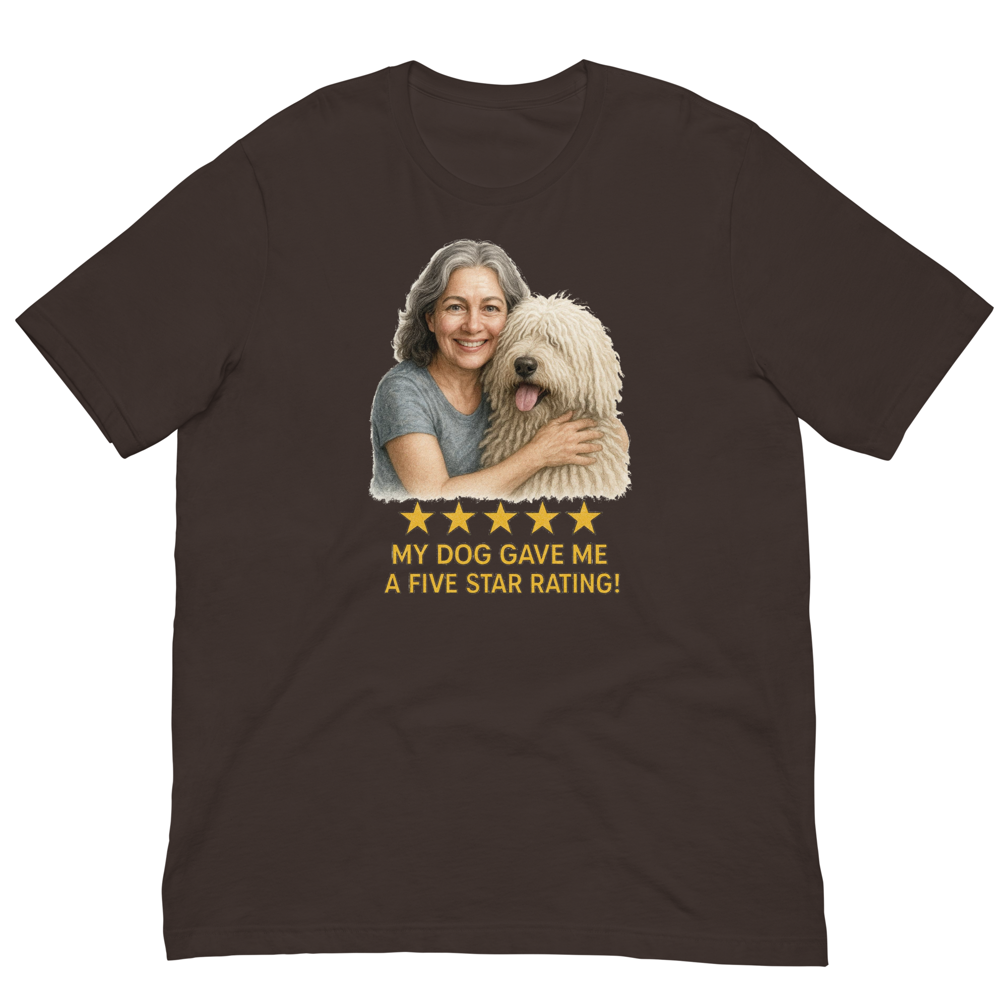 Salt & Pepper Woman with Komondor graphic tee - brown