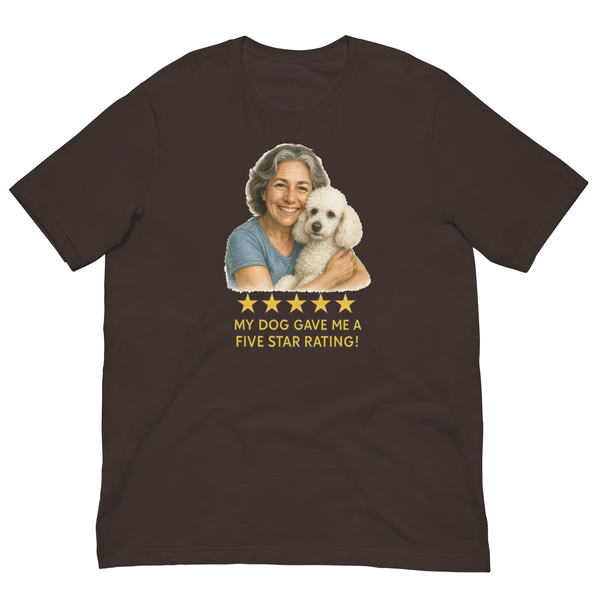 Salt & Pepper Woman with White Poodle graphic tee - brown