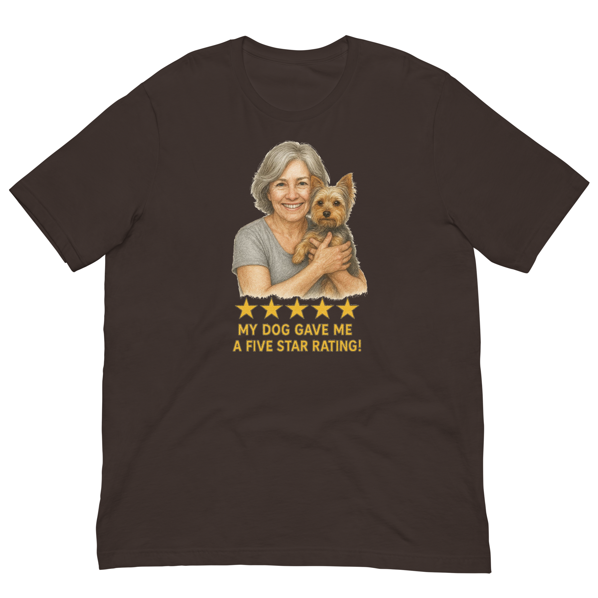 Salt & Pepper Woman with Yorkie graphic tee - brown
