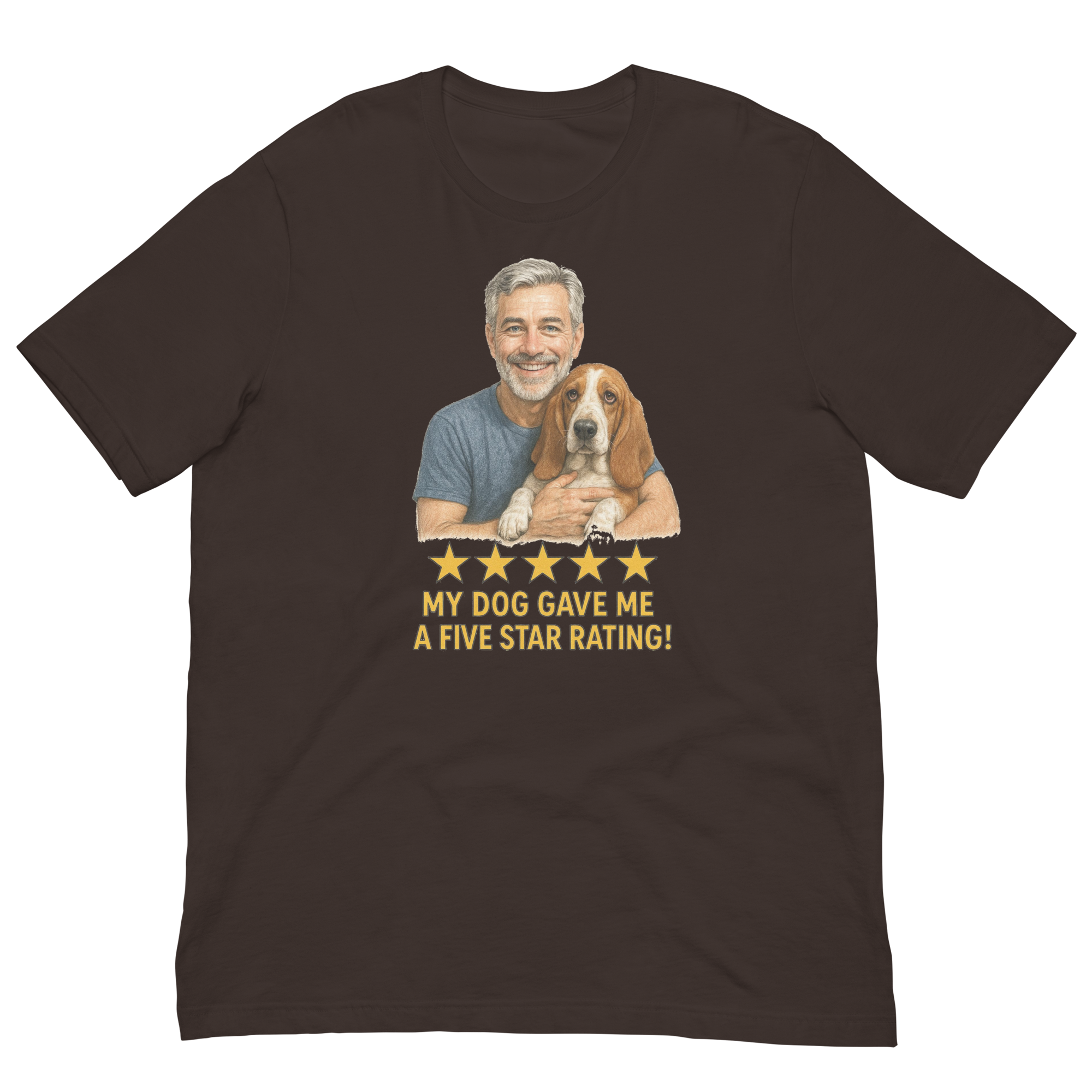 Salt & Pepper Man with Basset Hound graphic tee.