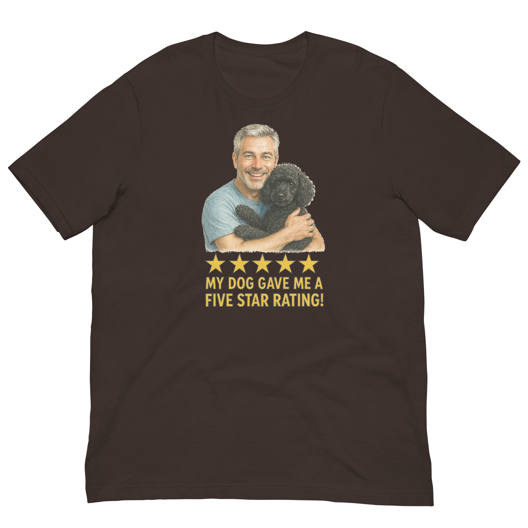 Salt & Pepper Man with Black Poodle graphic tee.