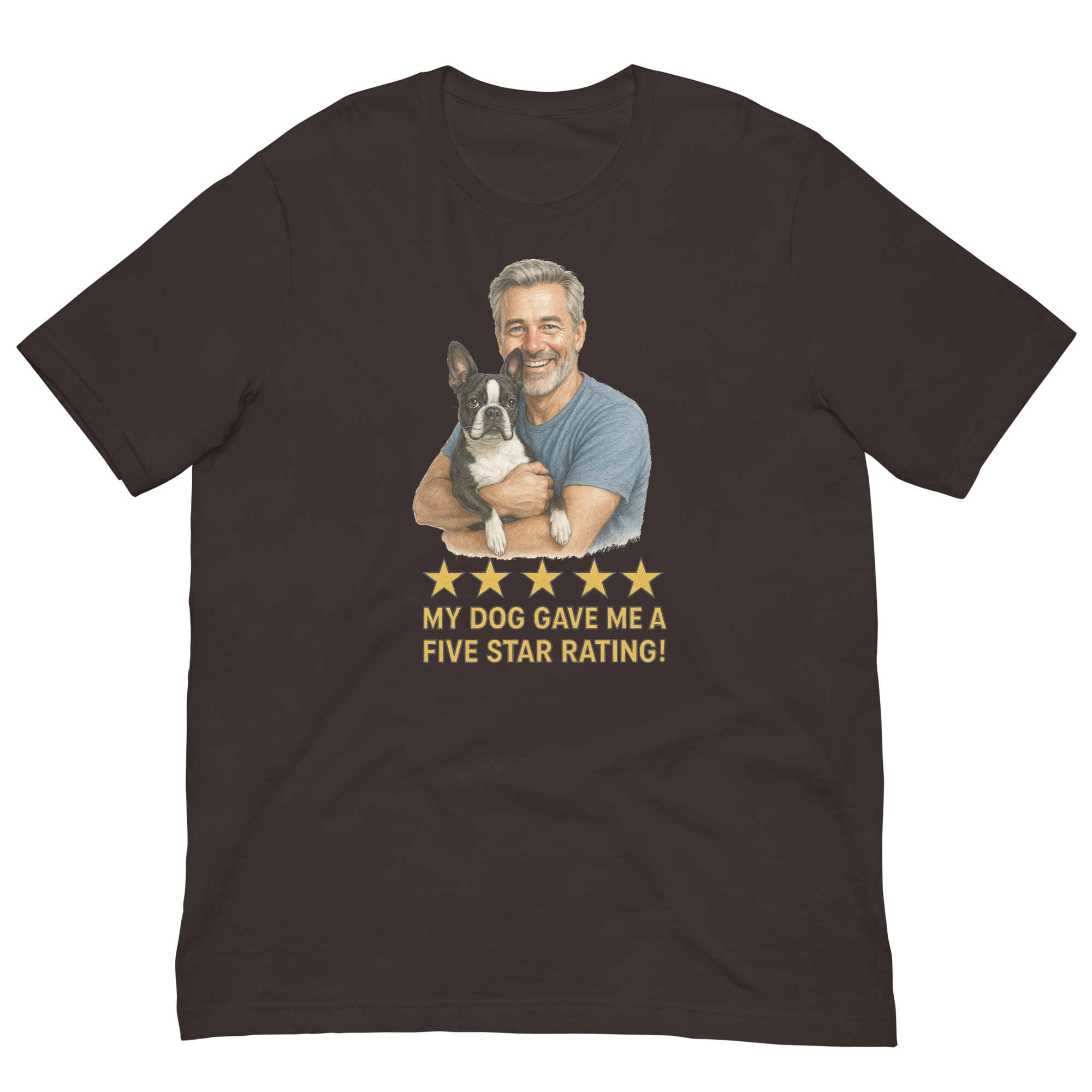Salt & Pepper Man with Boston Terrier graphic tee.
