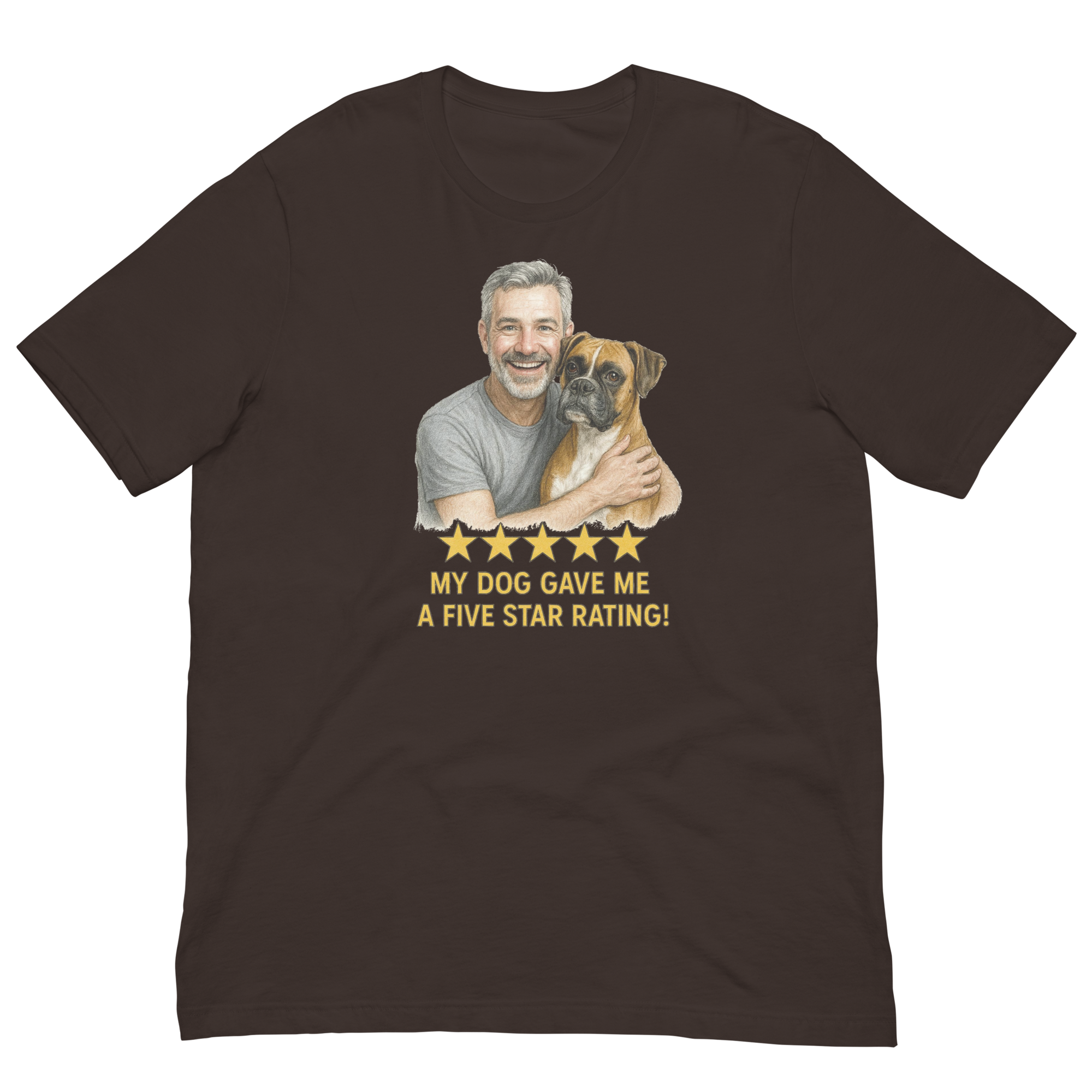 Salt & Pepper Man with Boxer graphic tee.
