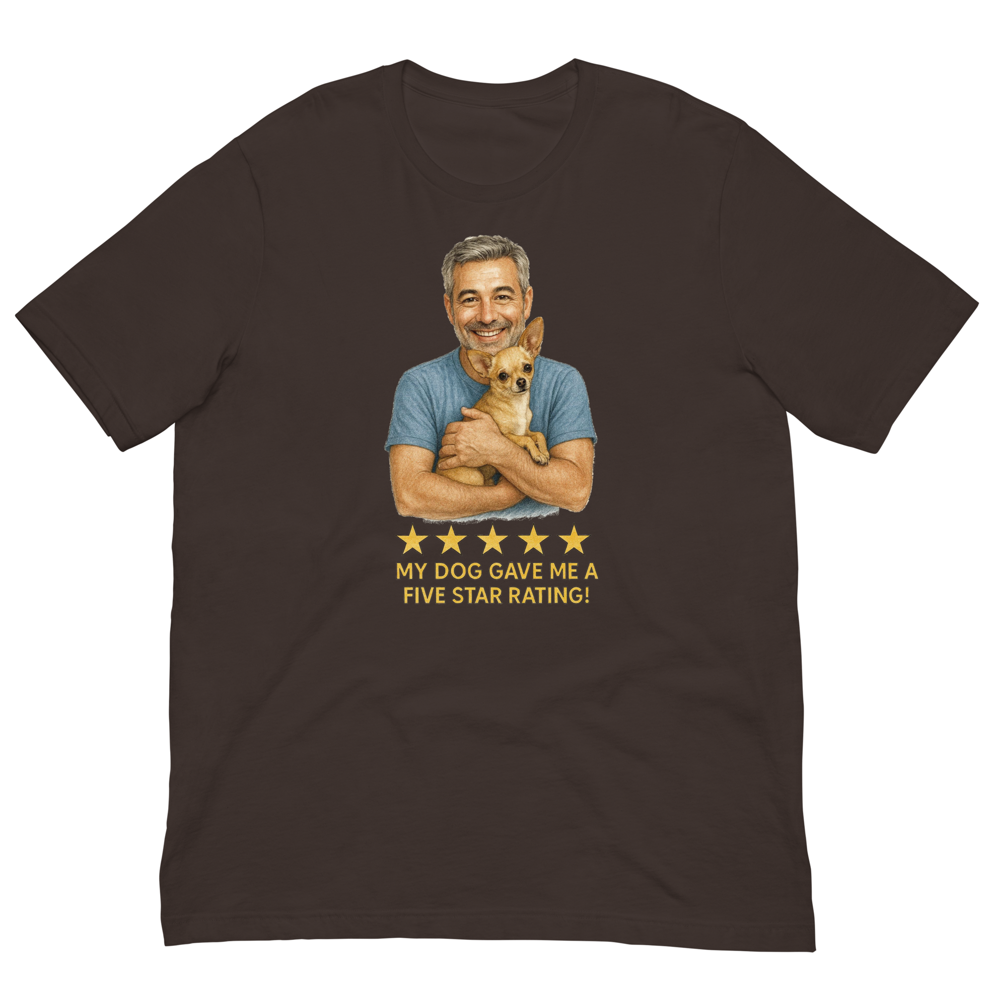 Salt & Pepper Man with Chihuahua graphic tee.