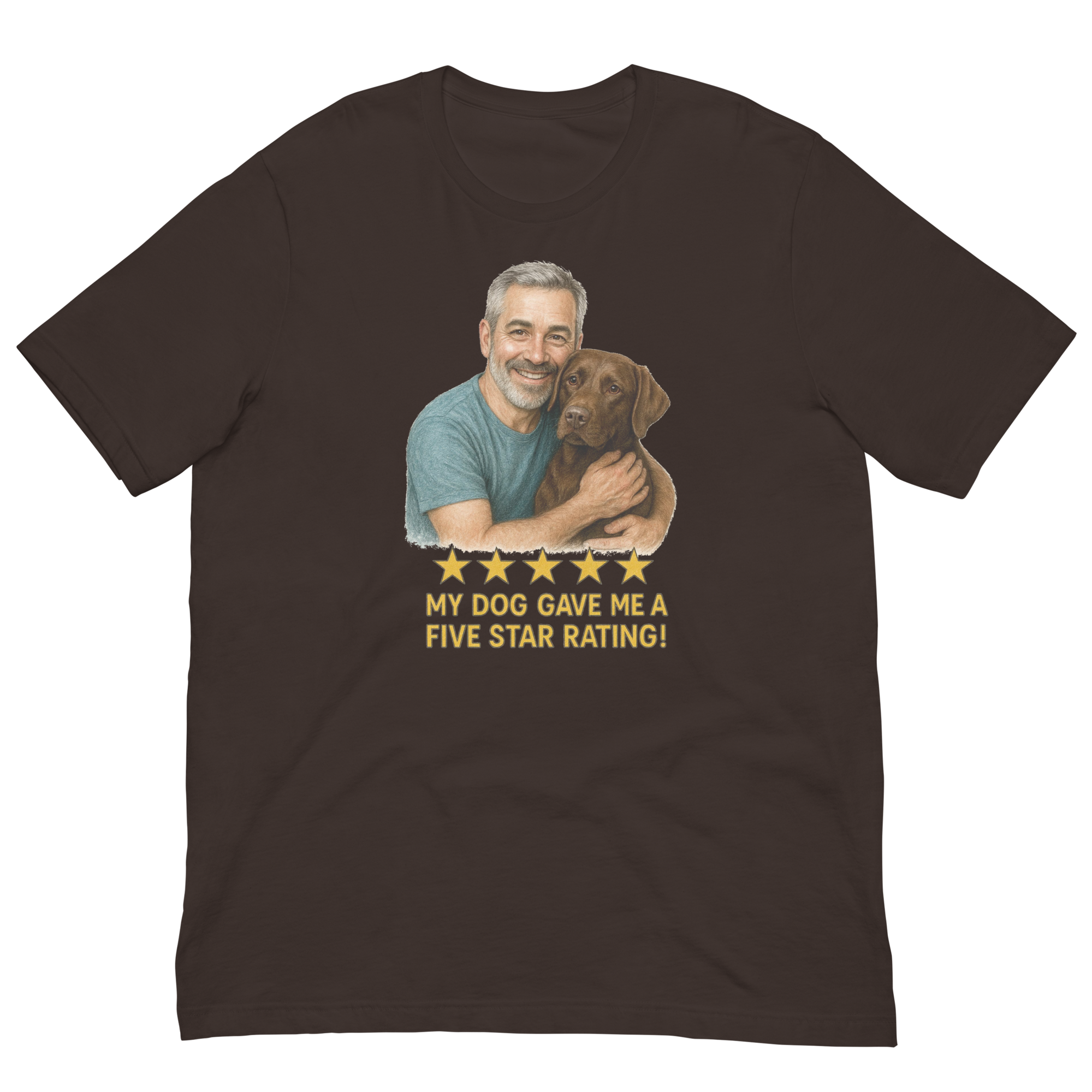 Salt & Pepper Man with Chocolate Labrador graphic tee.