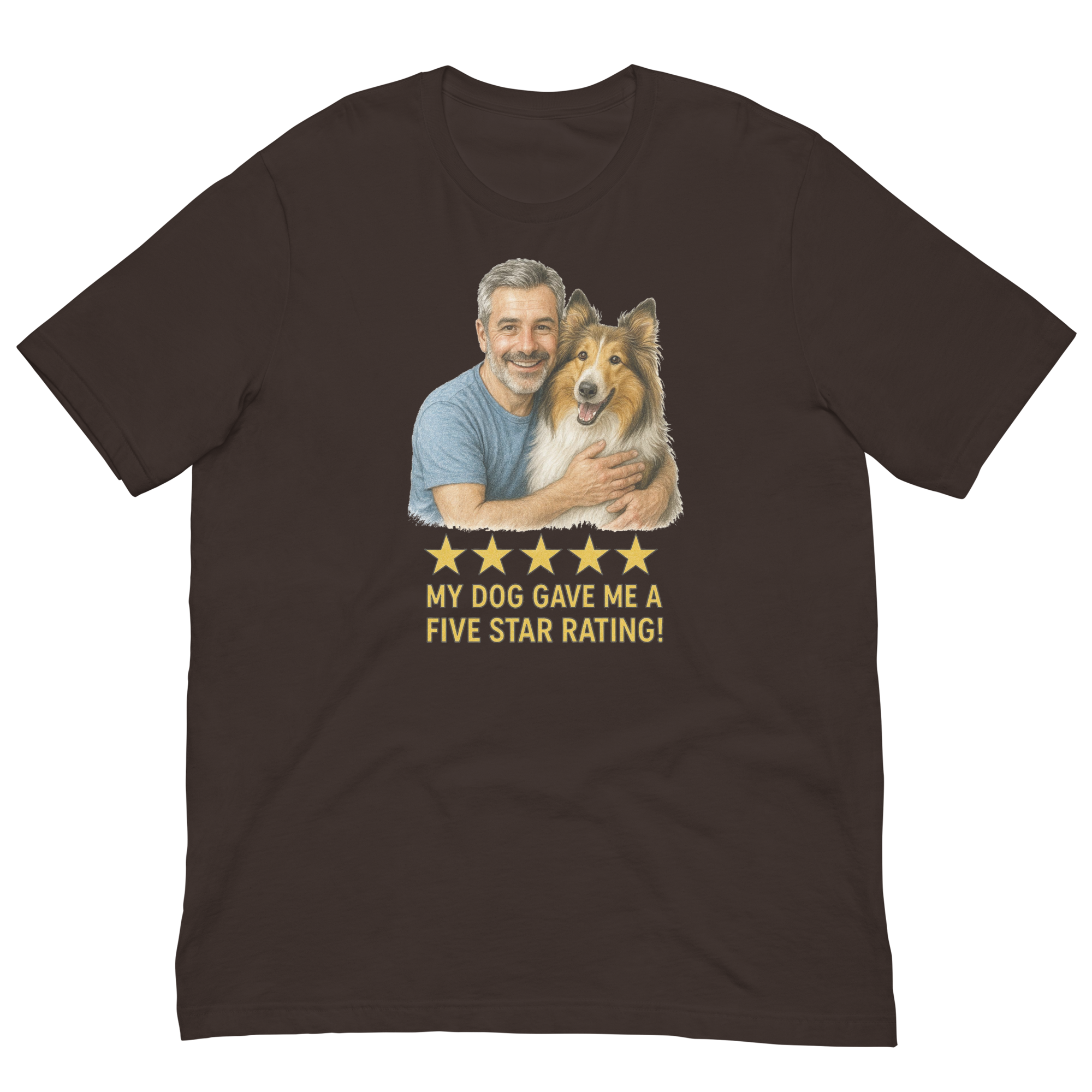Salt & Pepper Man with Collie graphic tee.