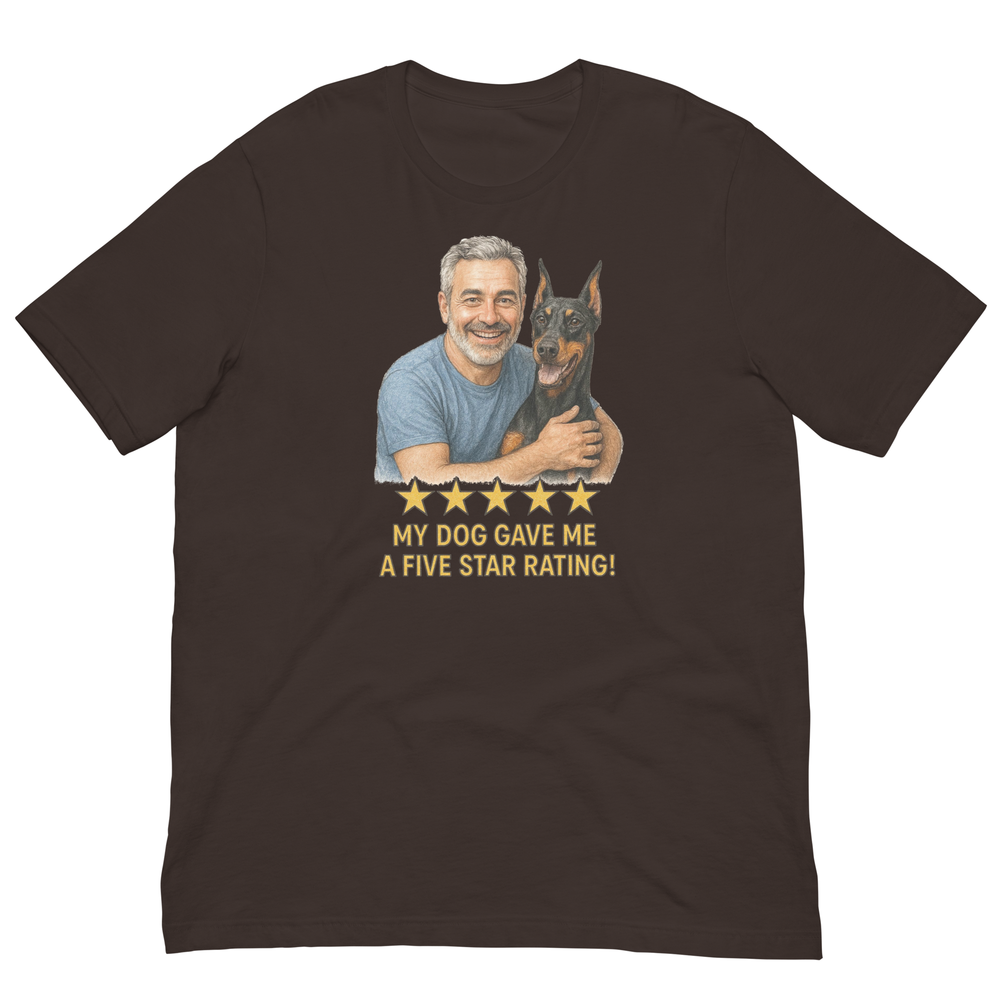 Salt & Pepper Man with Doberman Pinscher graphic tee.