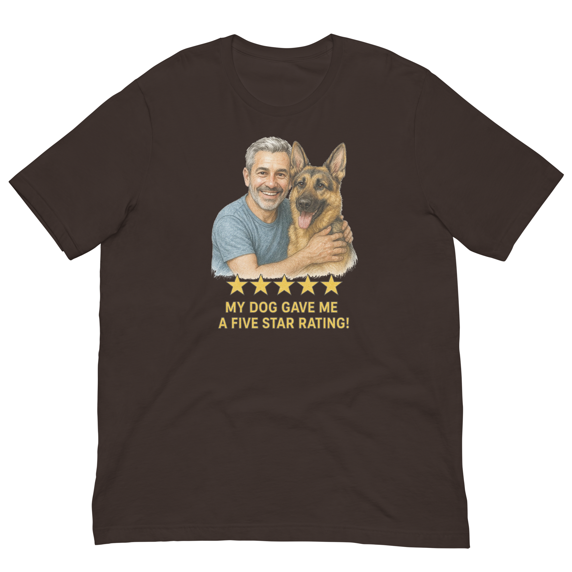 Salt & Pepper Man with German Shepherd graphic tee.