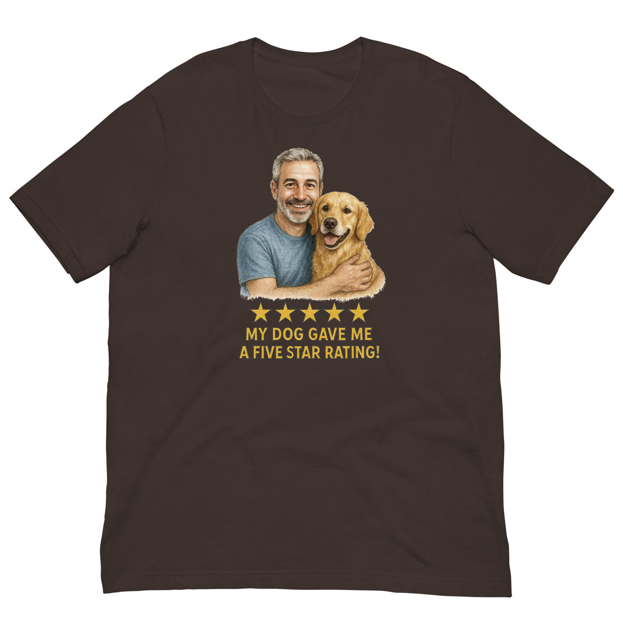 Salt & Pepper Man with Golden Retriever graphic tee.