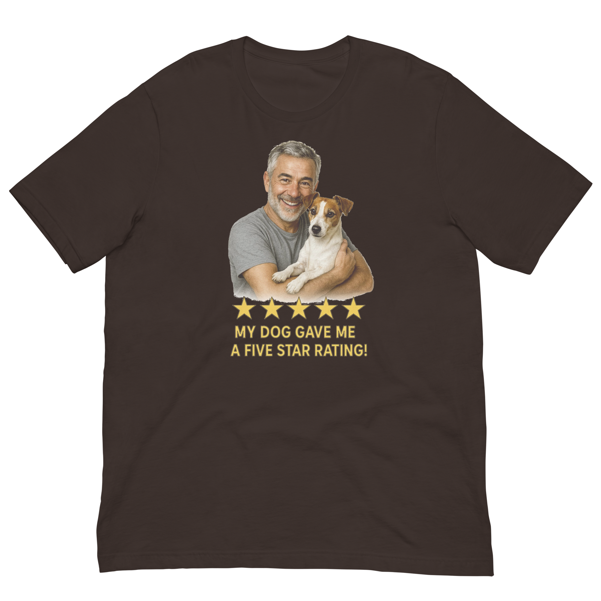 Salt & Pepper Man with Jack Russell Terrier graphic tee.