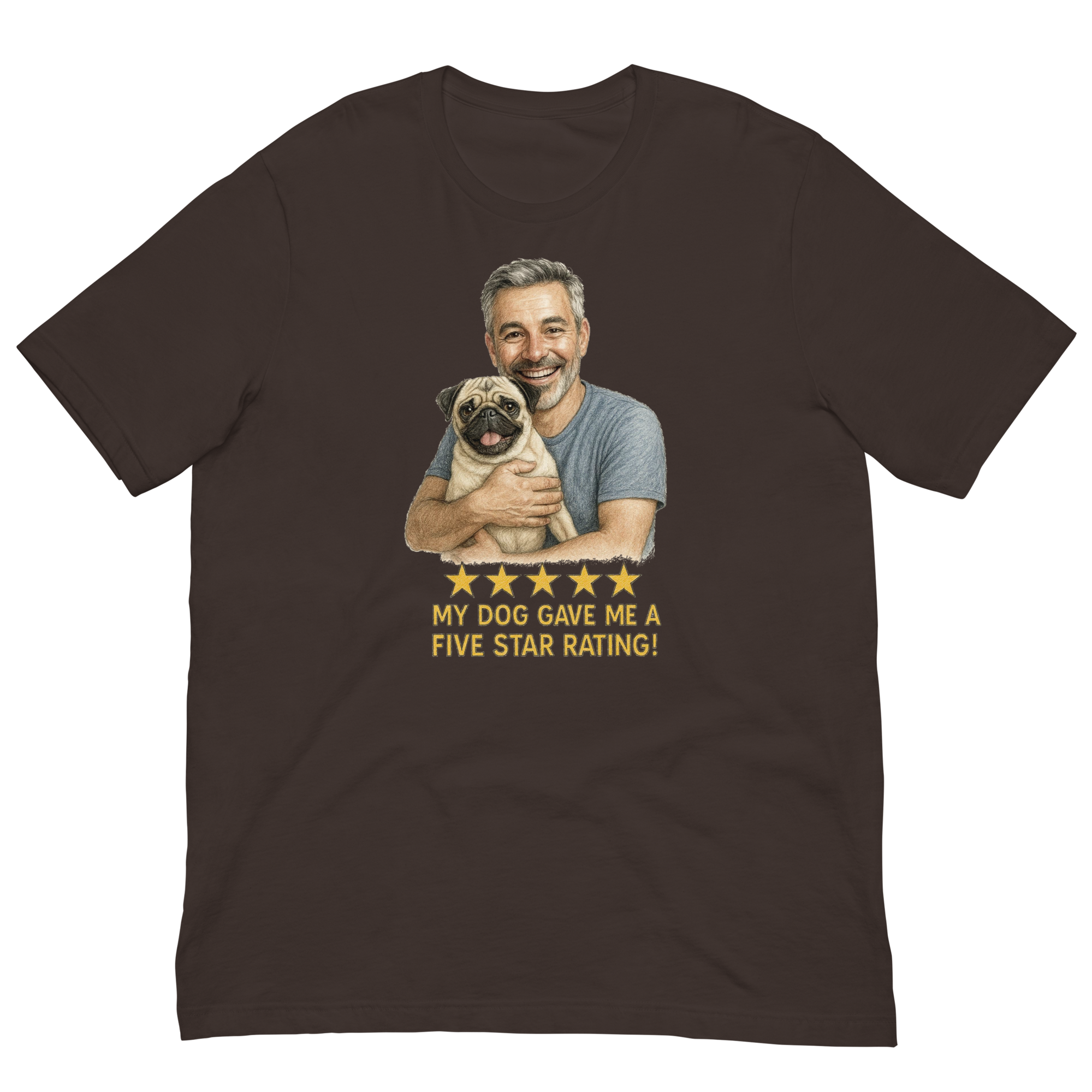Salt & Pepper Man with Pug graphic tee.