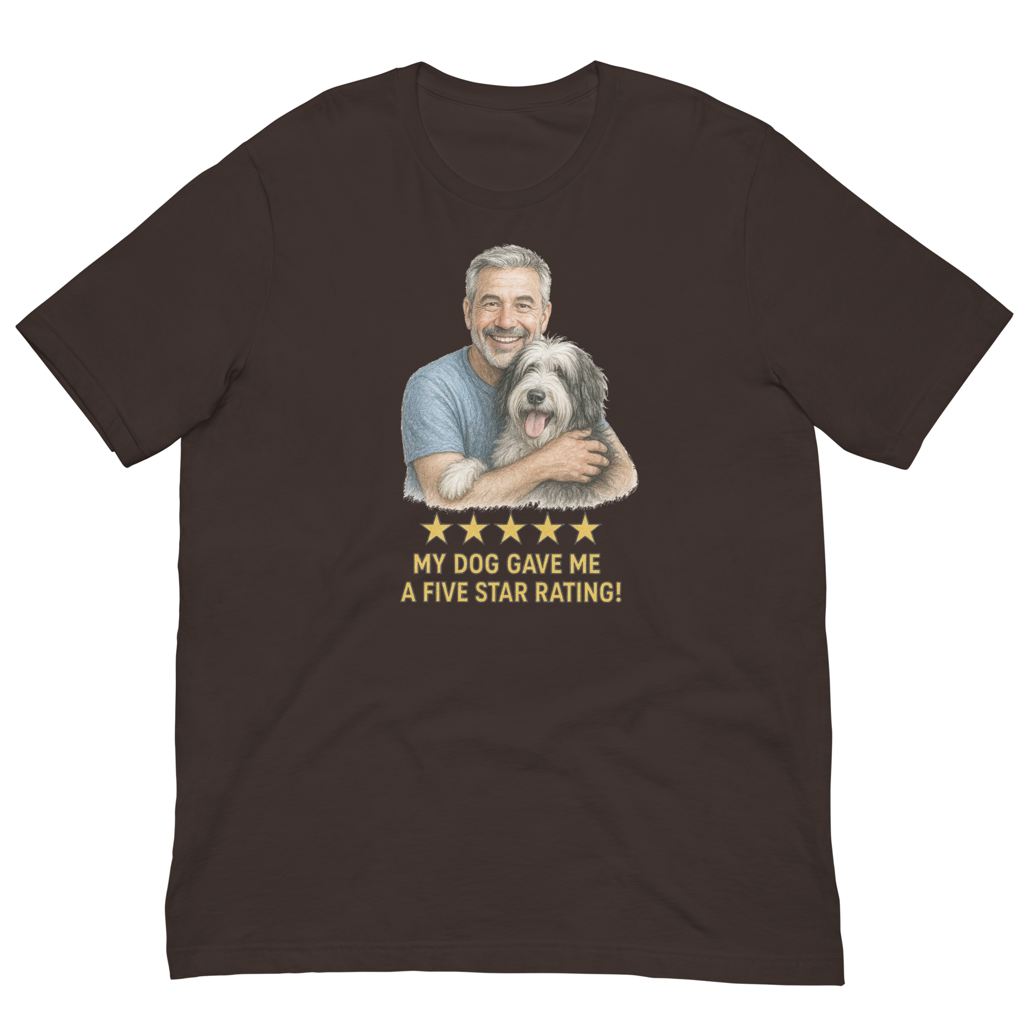 Salt & Pepper Man with Sheepdog graphic tee.