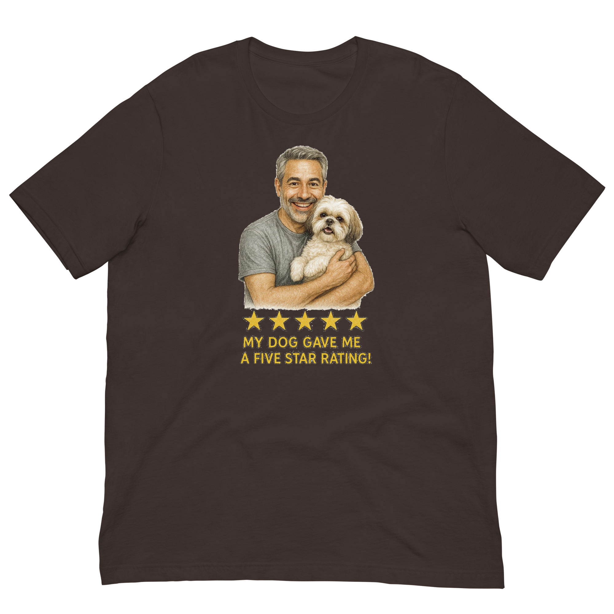 Salt & Pepper Man with Shih Tzu graphic tee.