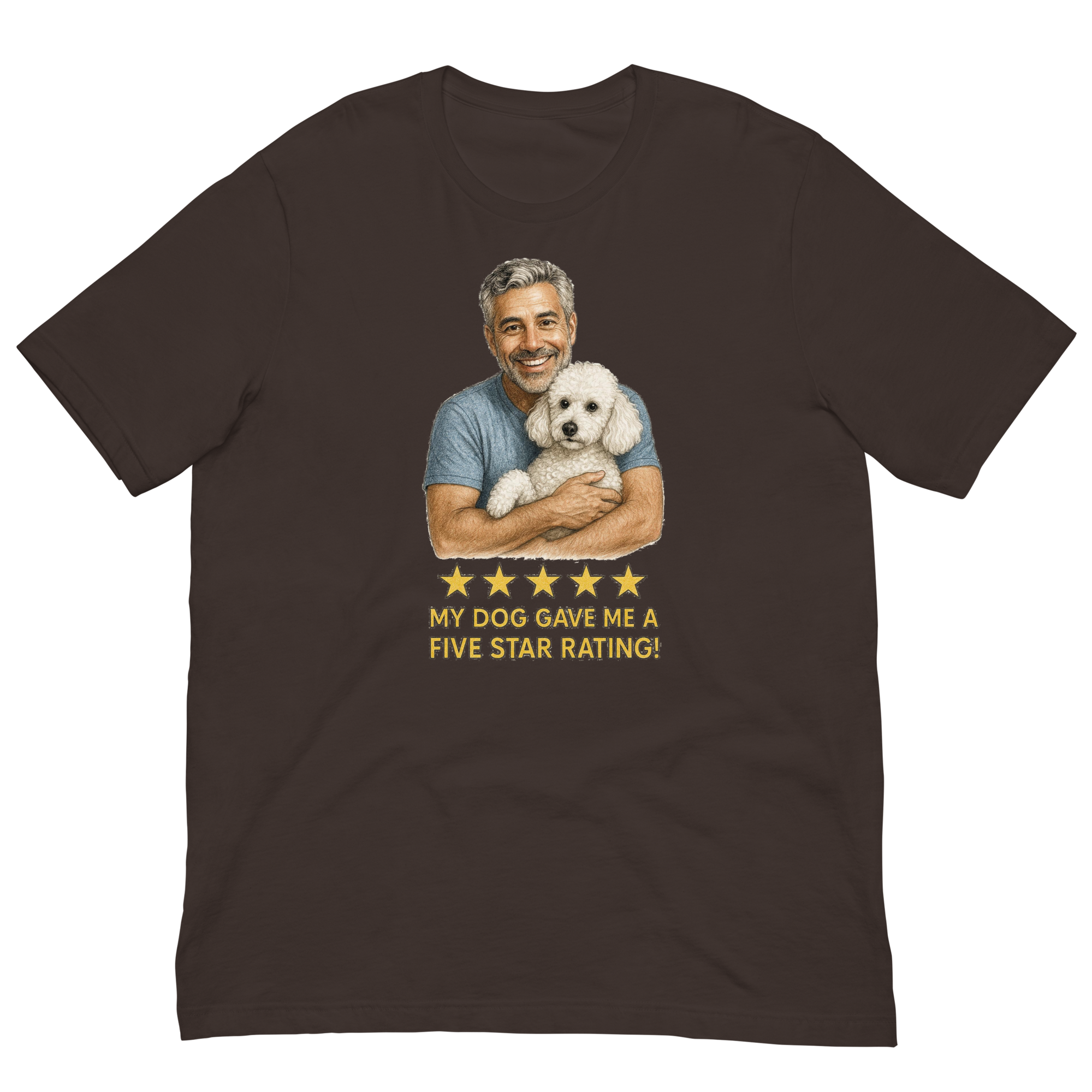 Salt & Pepper Man with White Poodle graphic tee.