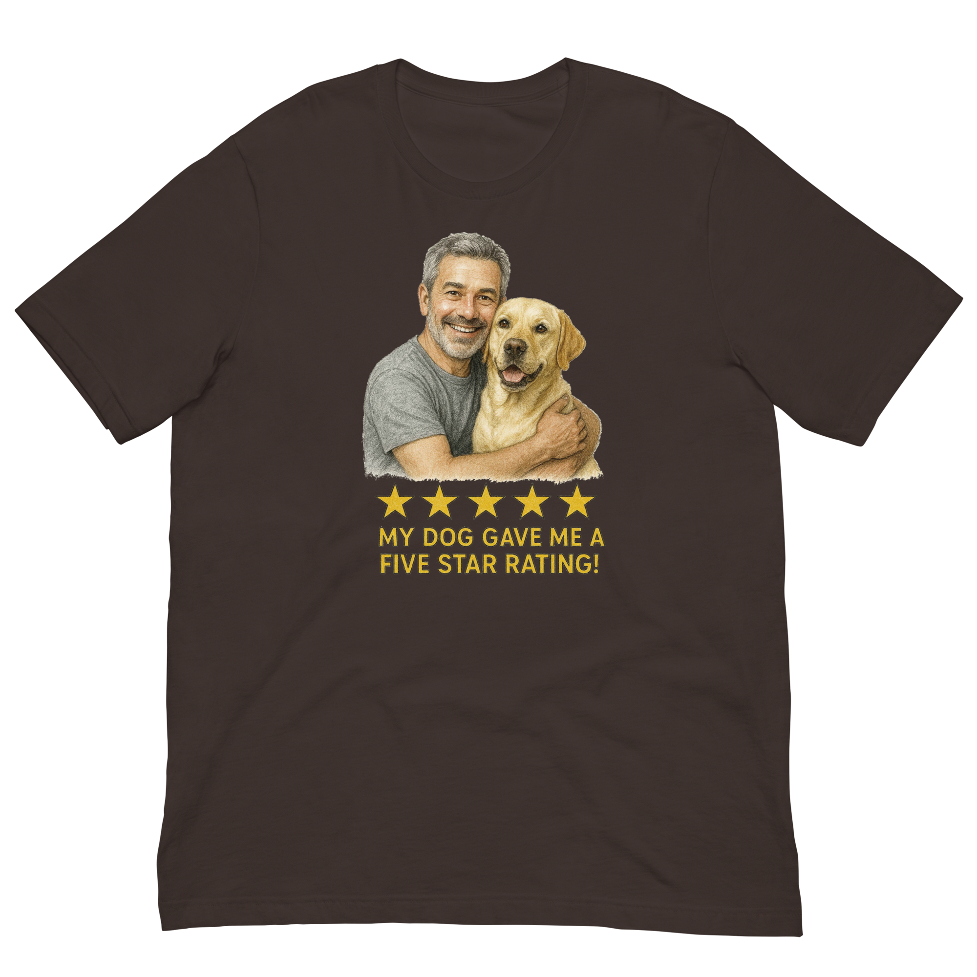 Salt & Pepper Man with Yellow Labrador graphic tee.