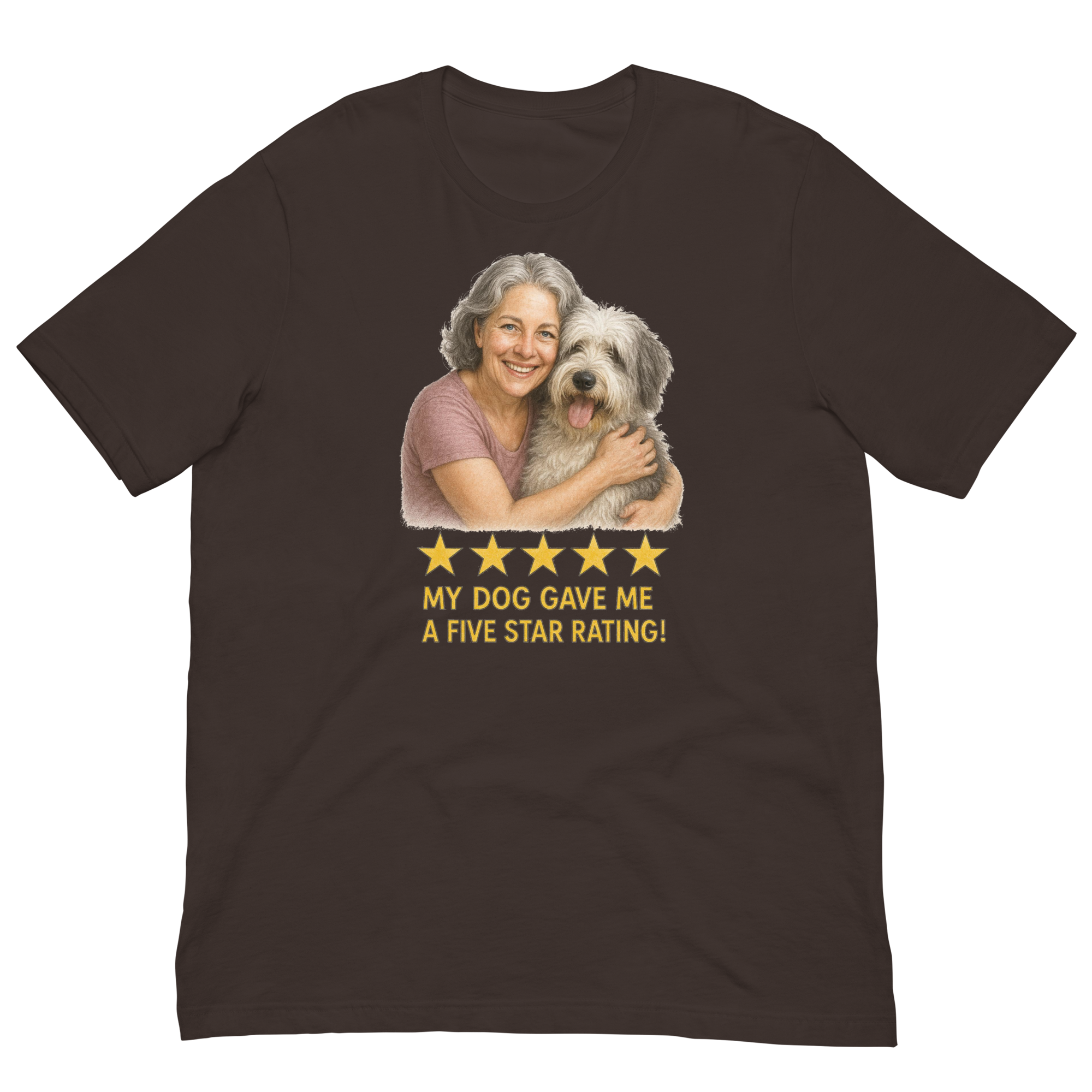 Salt & Pepper Woman with Sheepdog graphic tee - brown