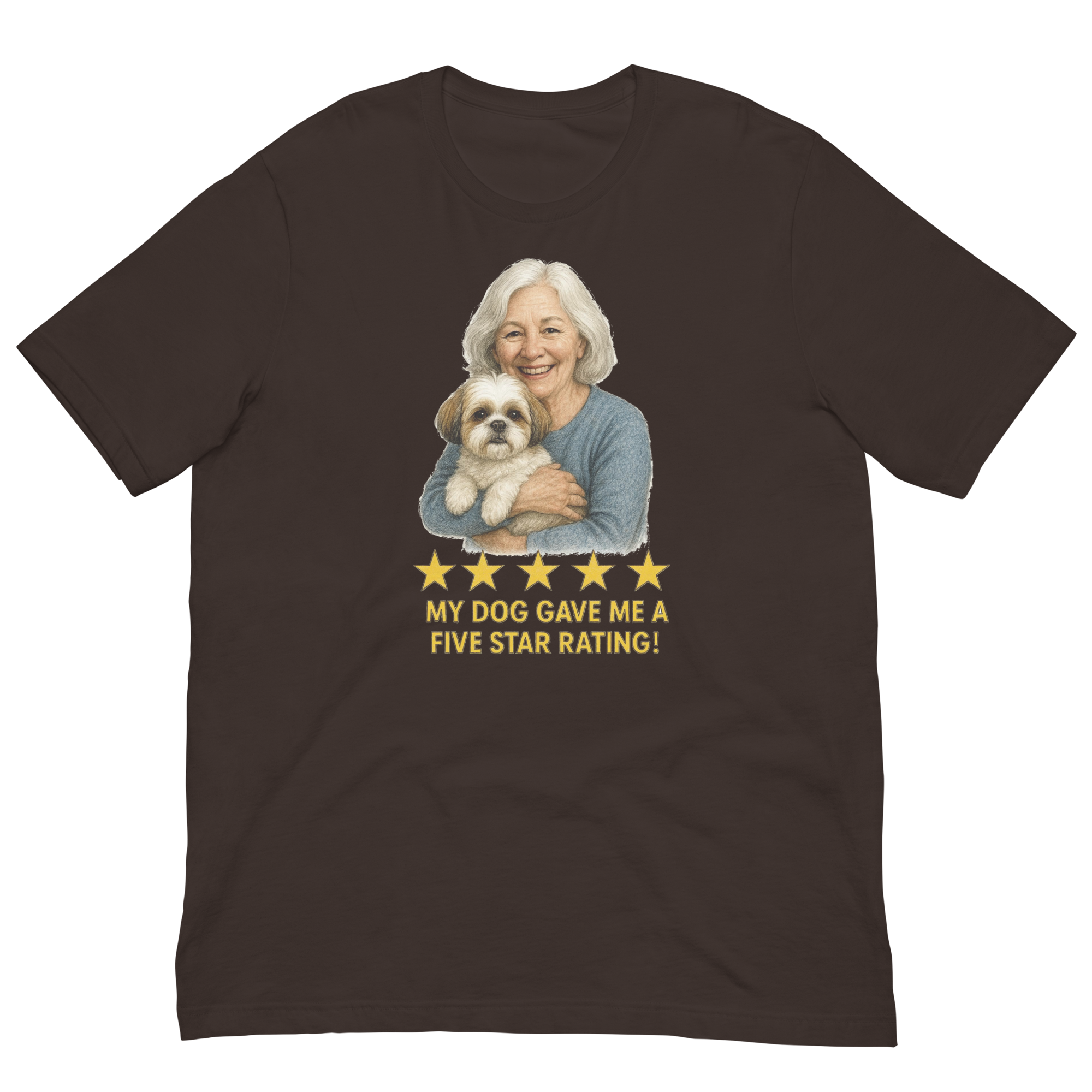 White Hair Woman with Shih Tzu graphic tee.