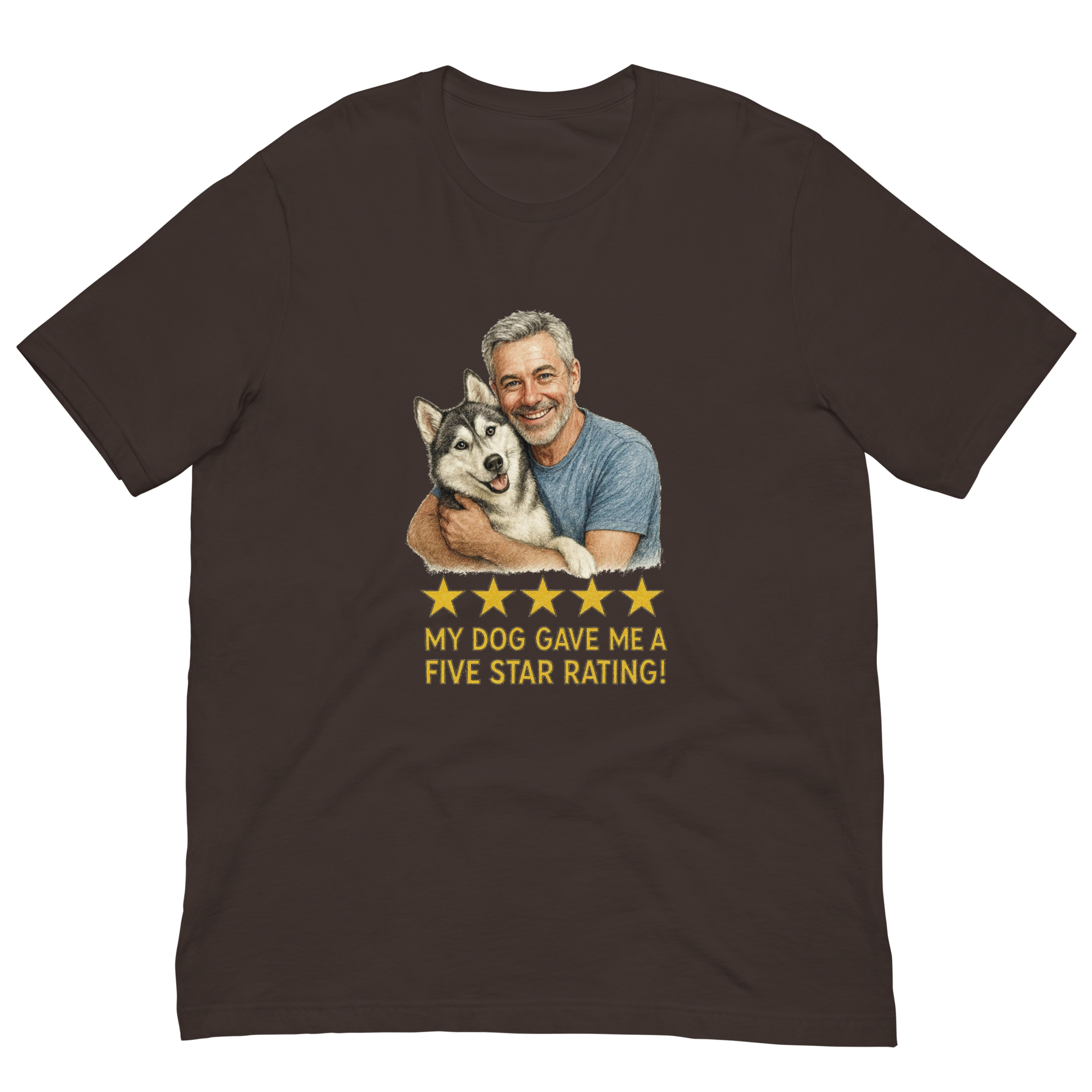 Salt & Pepper Man with Alaskan Husky graphic tee.