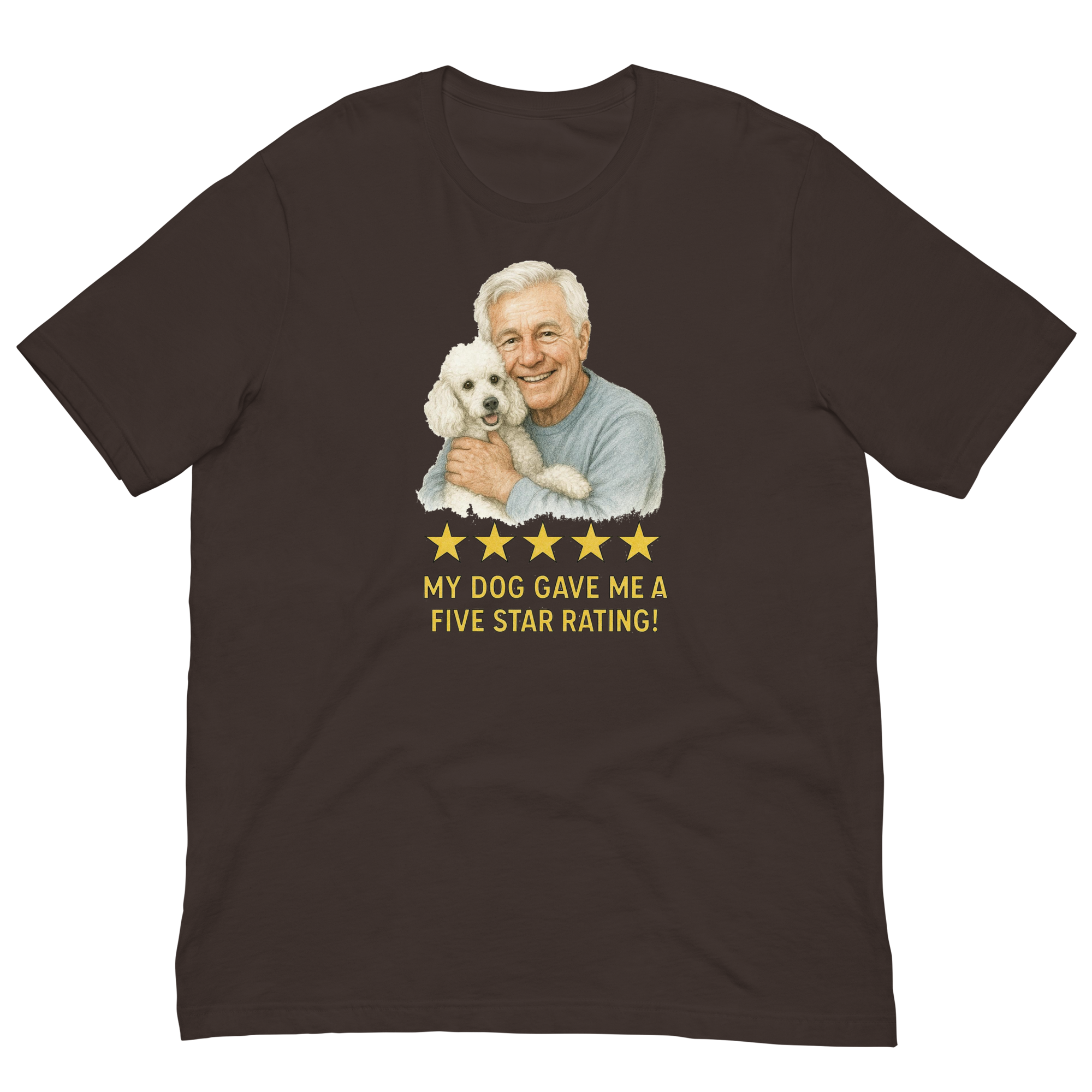 White Hair Man with White Poodle graphic tee.