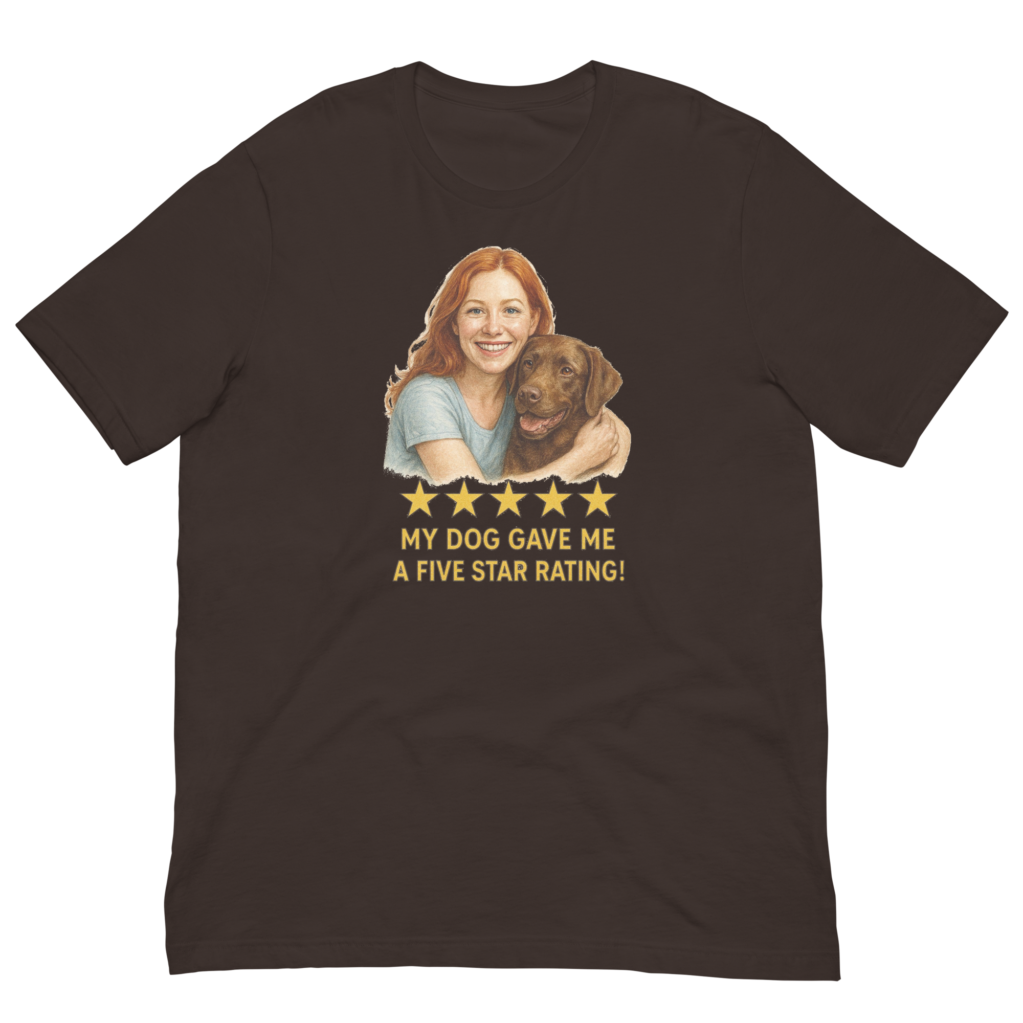 Red Hair Woman with Cocker Spaniel graphic tee.