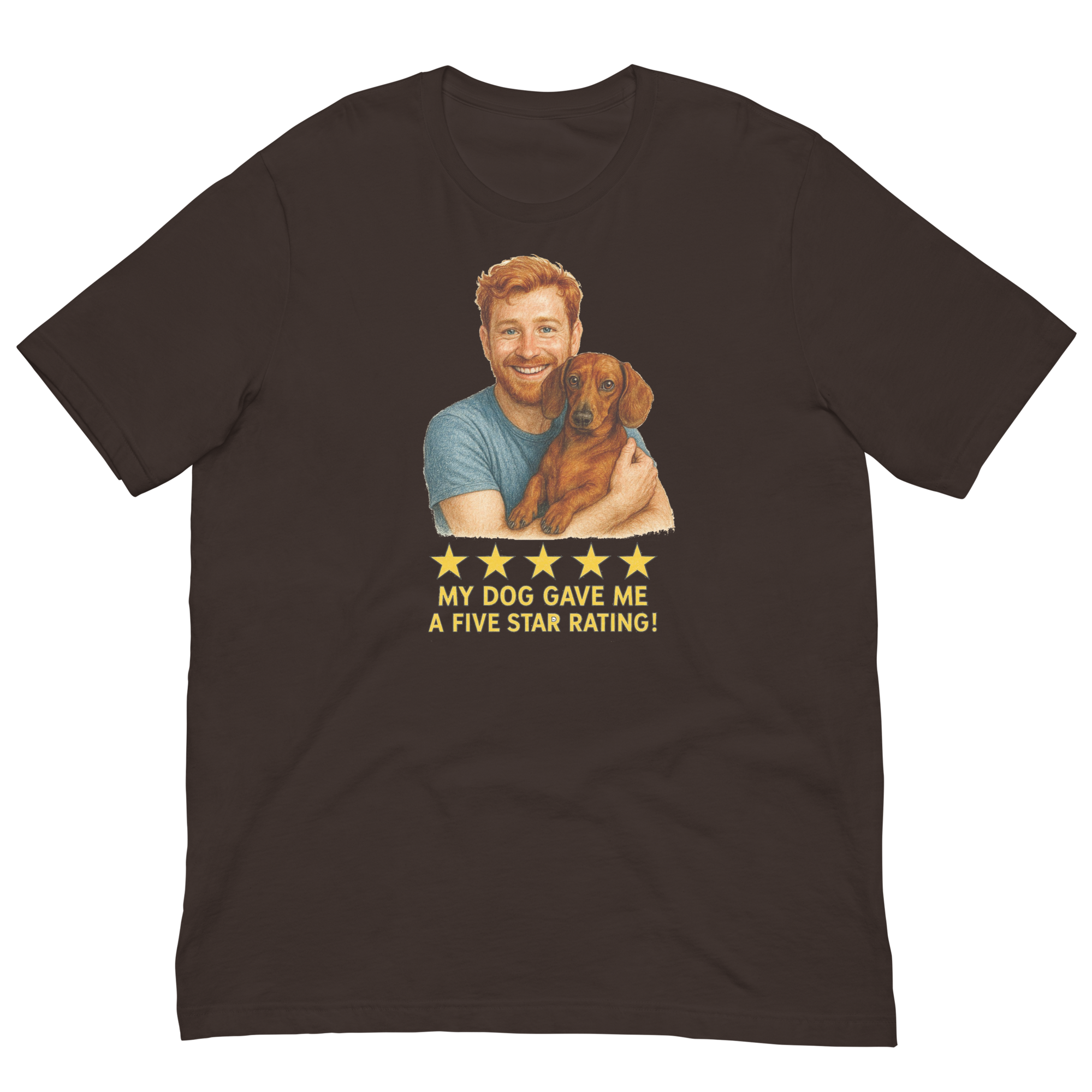 Red Hair Man with Dachshund graphic tee.