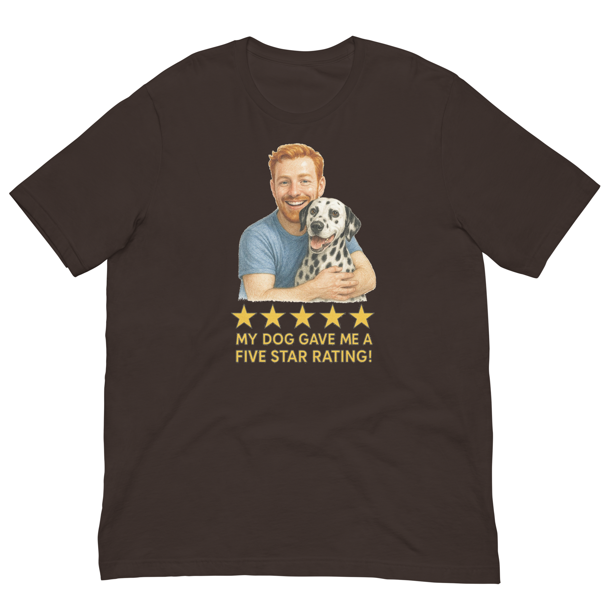 Red Hair Man with Dalmatian graphic tee.
