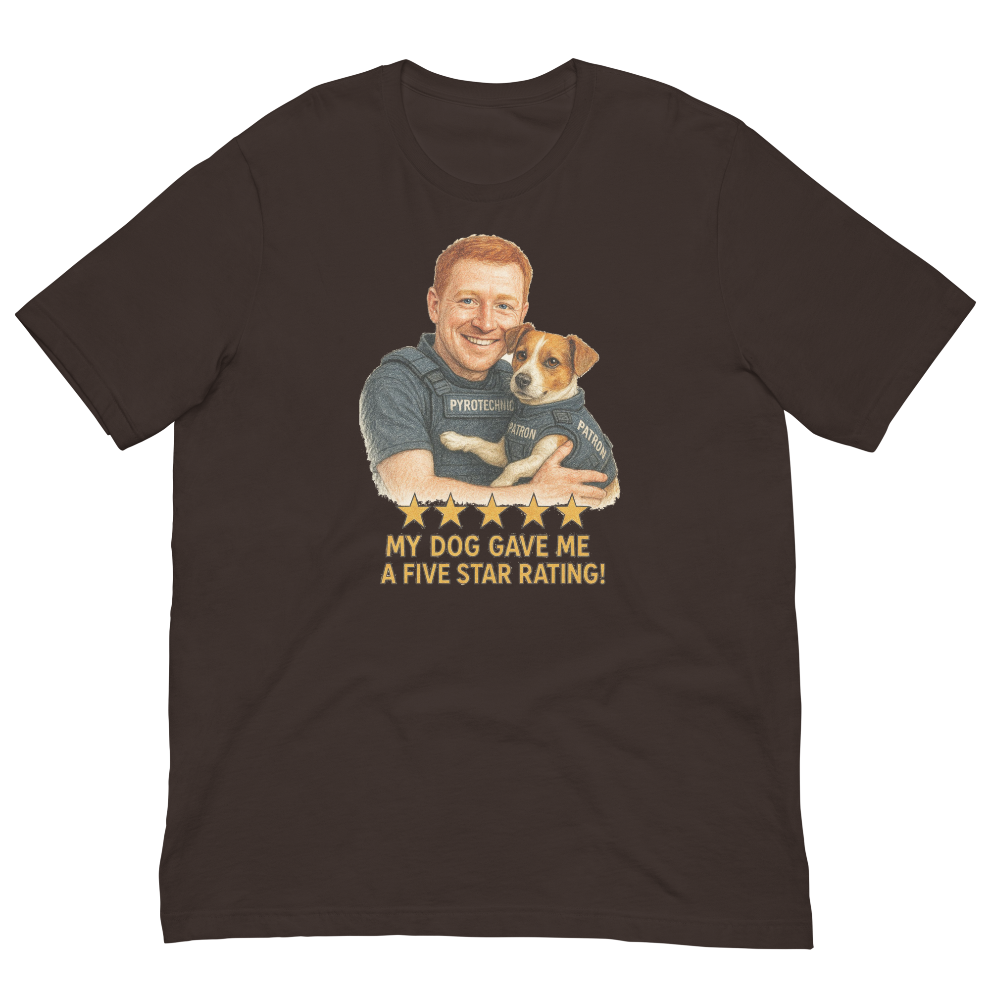 Red Hair Man with Patron graphic tee.