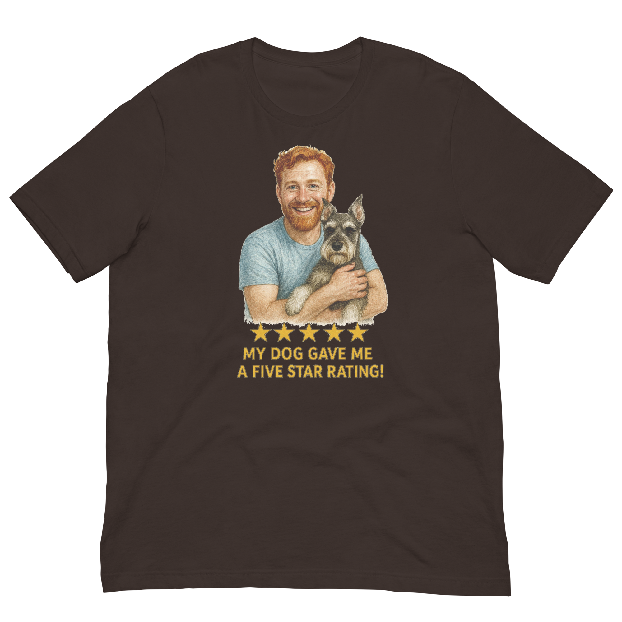 Red Hair Man with Schnauzer graphic tee.