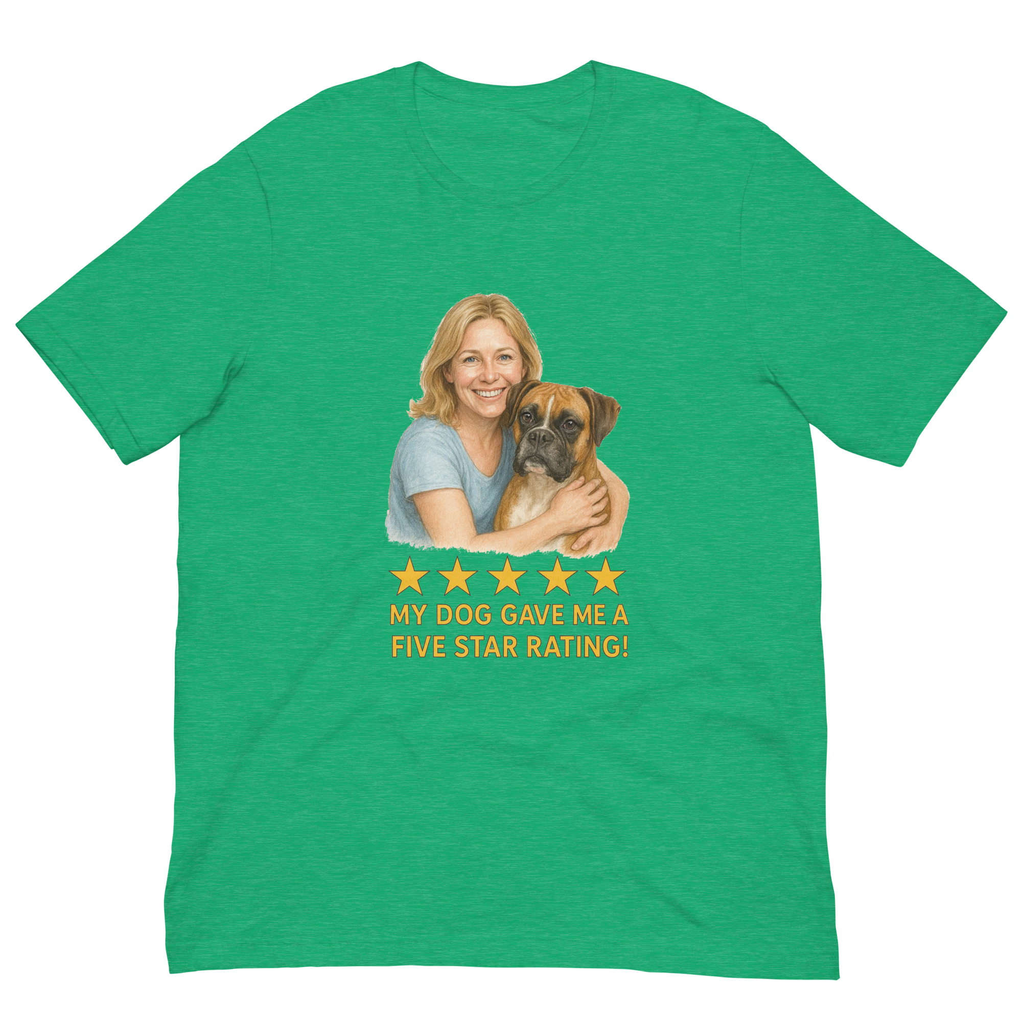 Blonde Woman with Boxer graphic tee - heather kelly