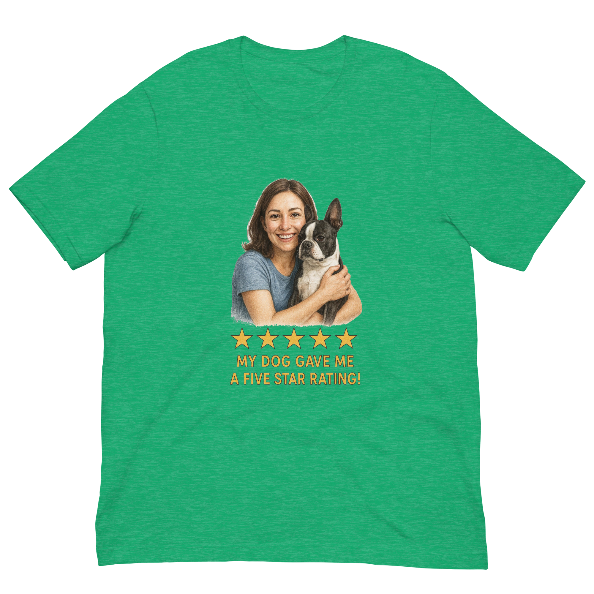 Brunette Woman with Boston Terrier graphic tee - heather kelly