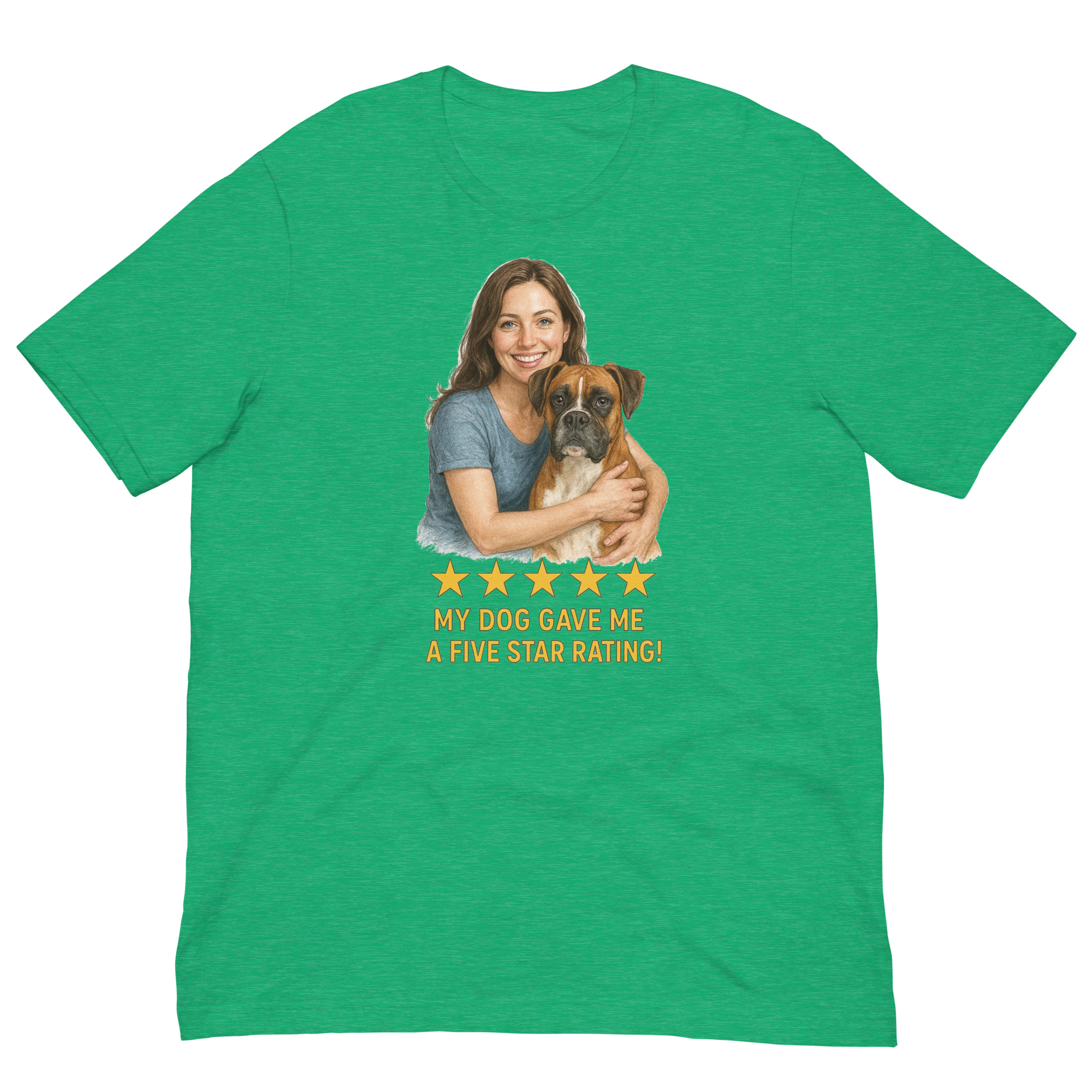 Brunette Woman with Boxer graphic tee - heather kelly