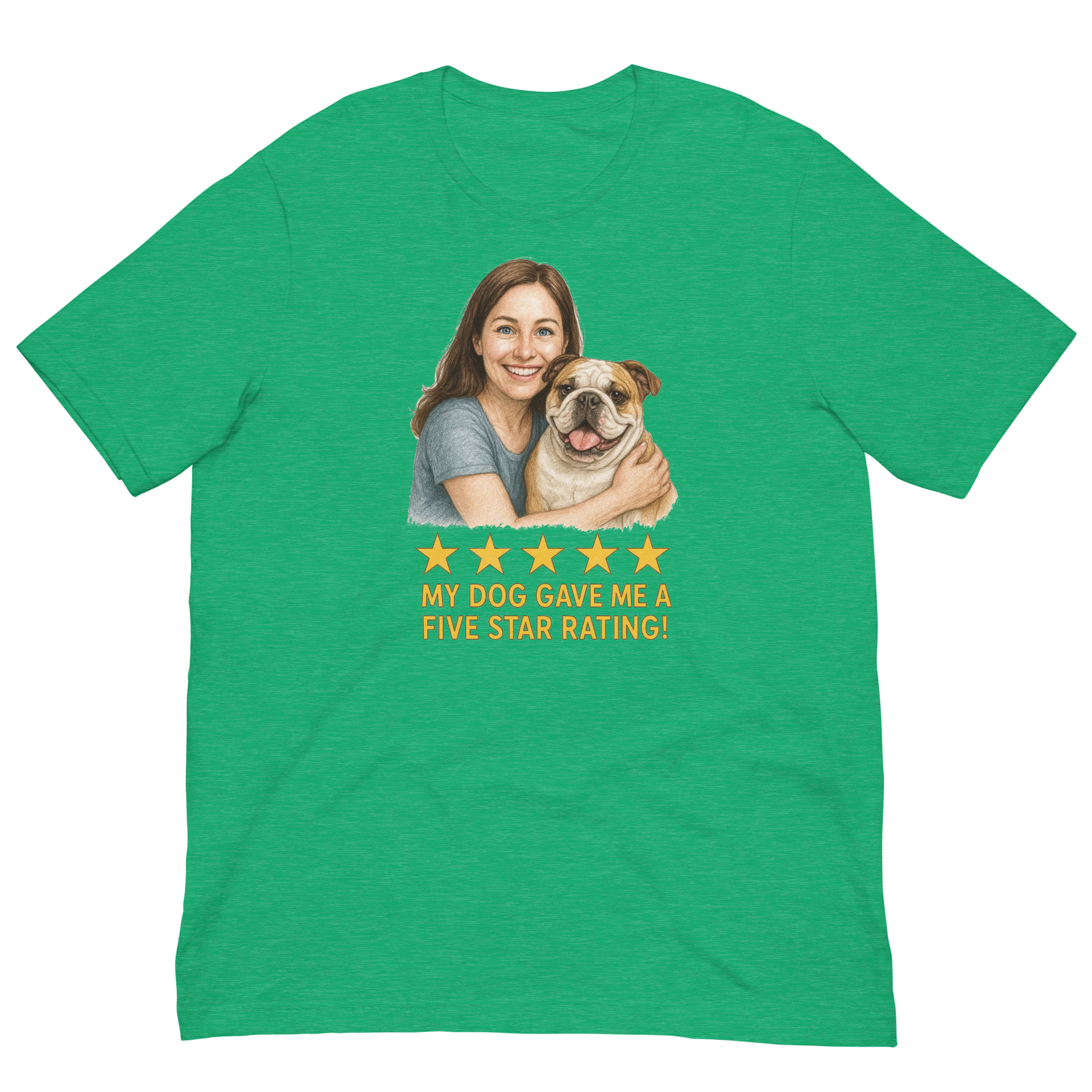 Brunette Woman with Bulldog graphic tee - heather kelly