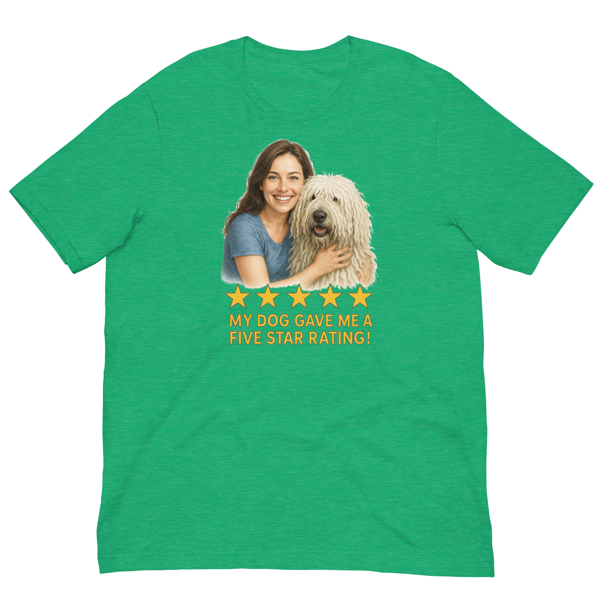 Brunette Woman with Komondor graphic tee - heather kelly