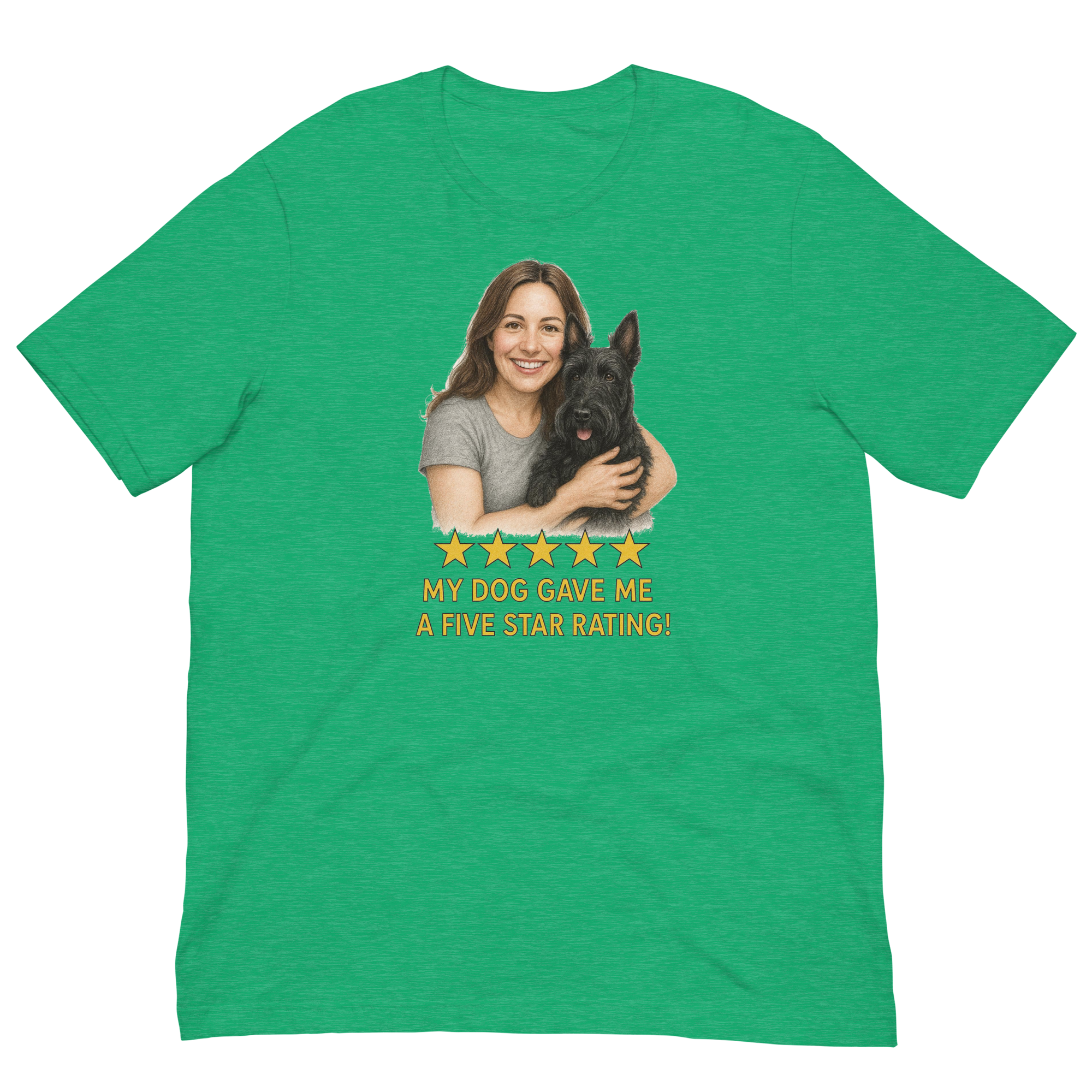 Brunette Woman with Scottie graphic tee - heather kelly