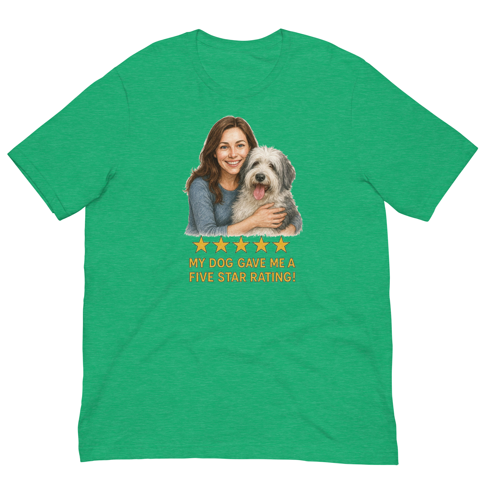 Brunette Woman with Sheepdog graphic tee - heather kelly