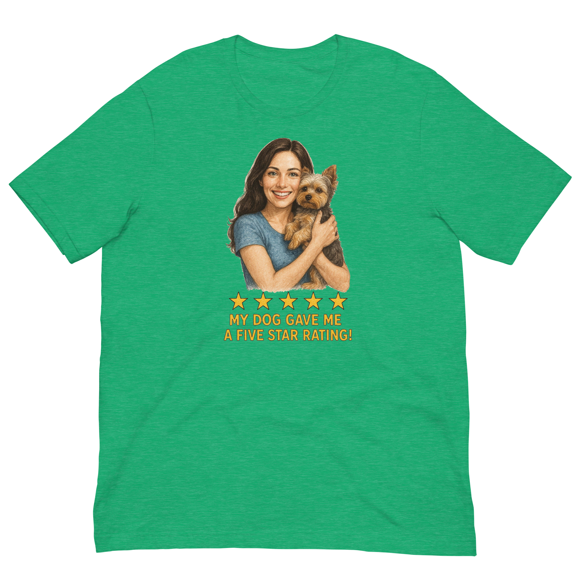 Brunette Woman with Yorkie graphic tee - heather kelly