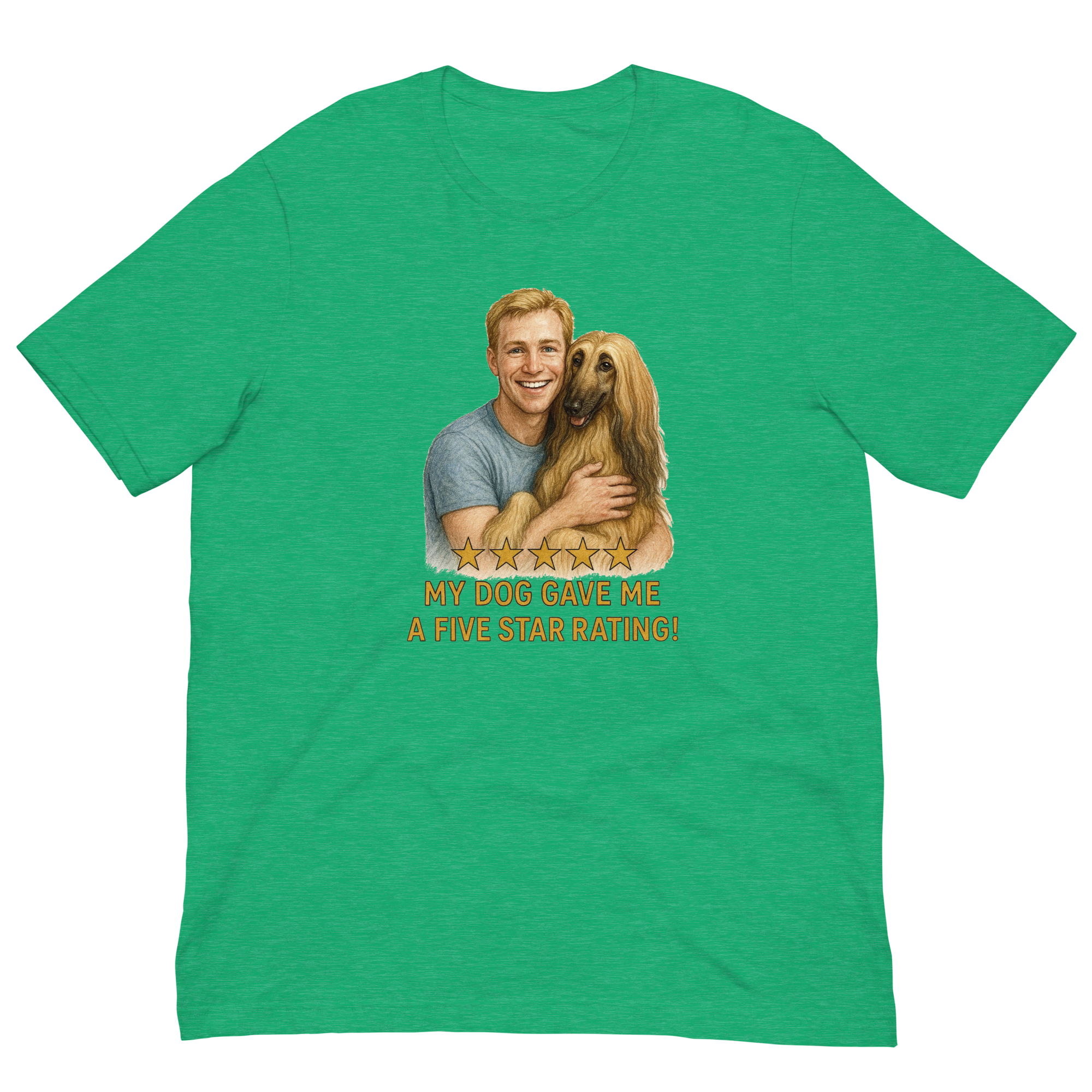 Blonde Man with Afghan Hound graphic tee.