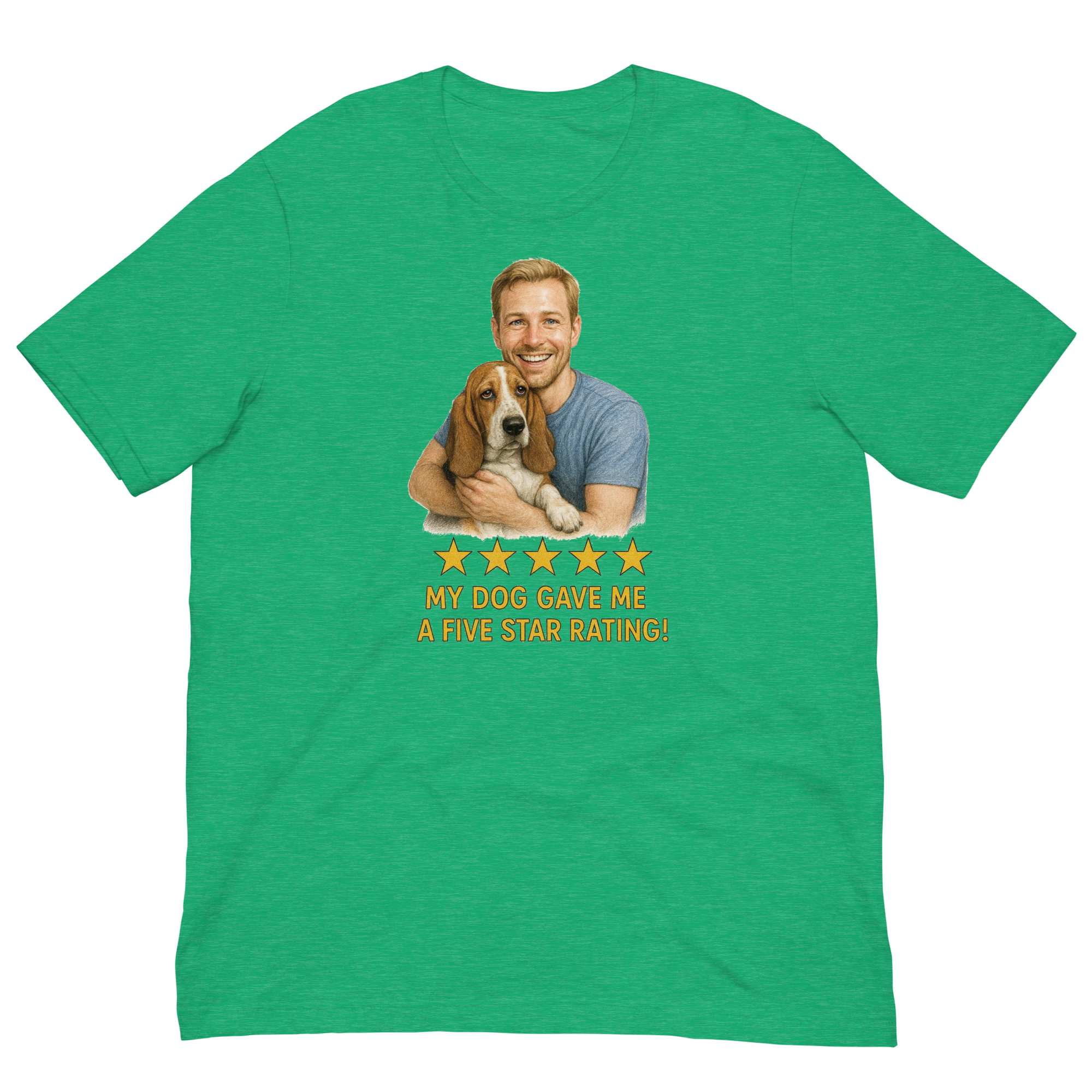 Blonde Man with Basset Hound graphic tee.