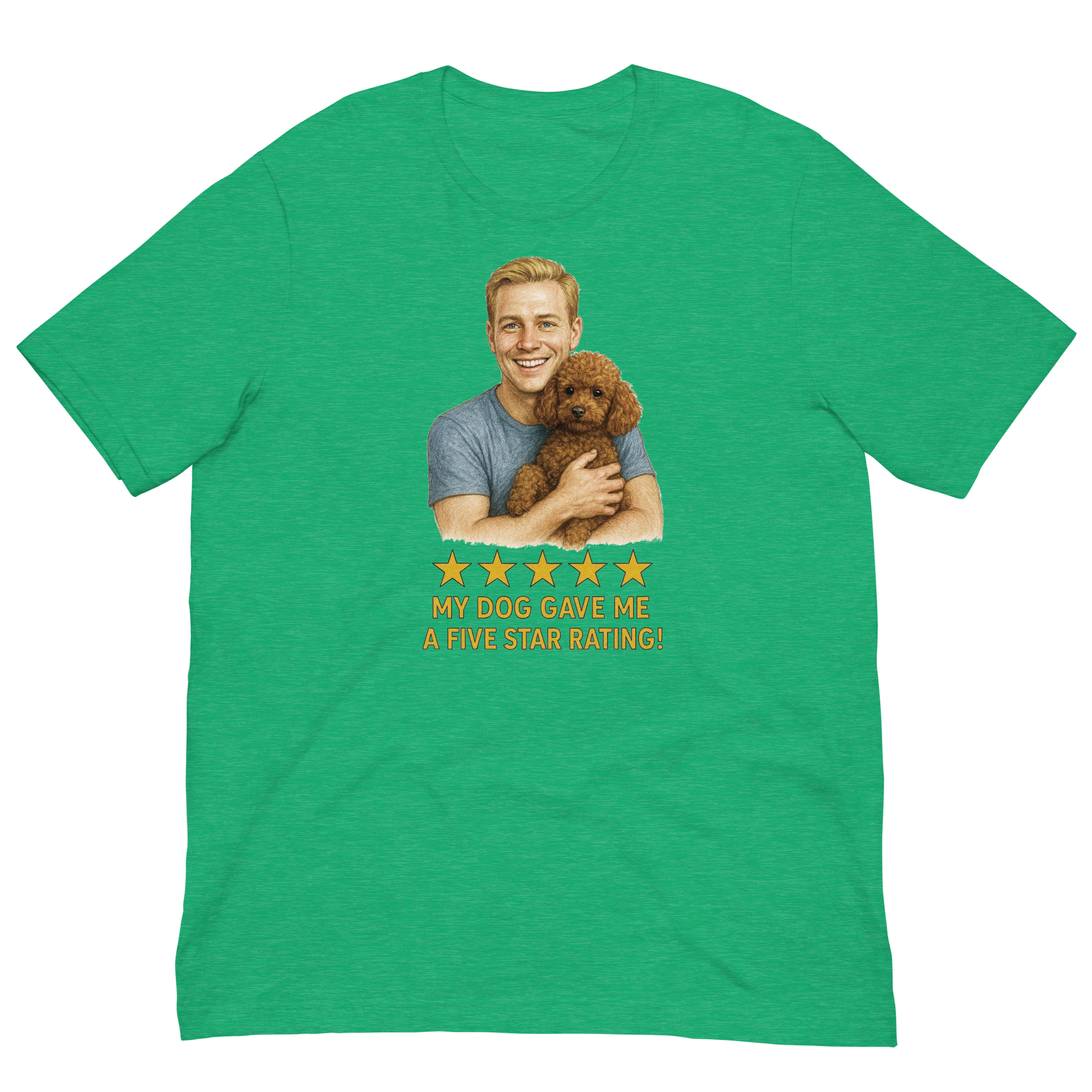 Blonde Man with Brown Poodle graphic tee.