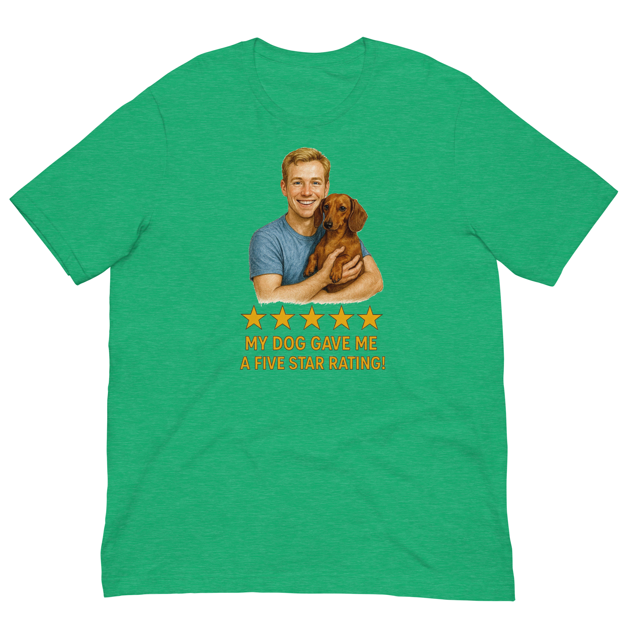 Blonde Man with Dachshund graphic tee.