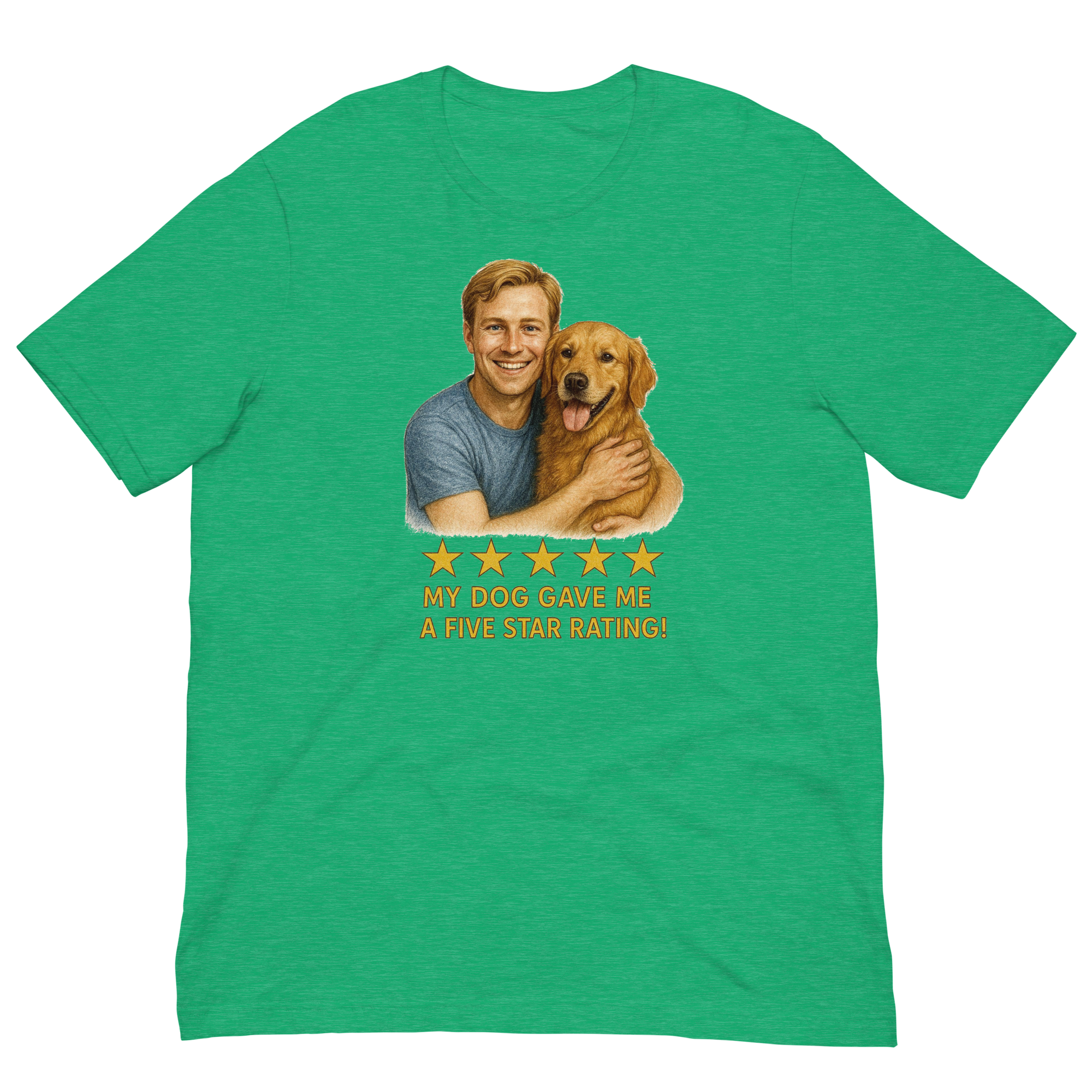 Blonde Man with Golden Retriever graphic tee.
