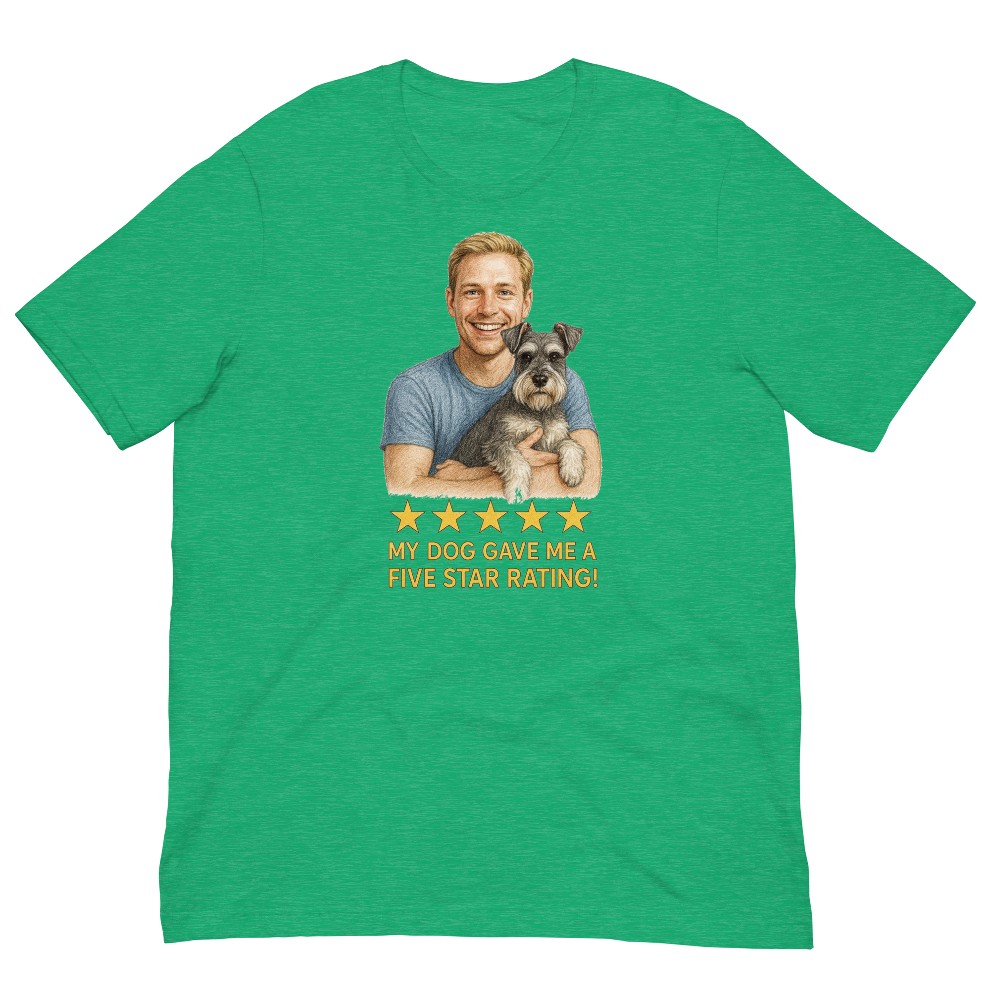 Blonde Man with Schnauzer graphic tee.
