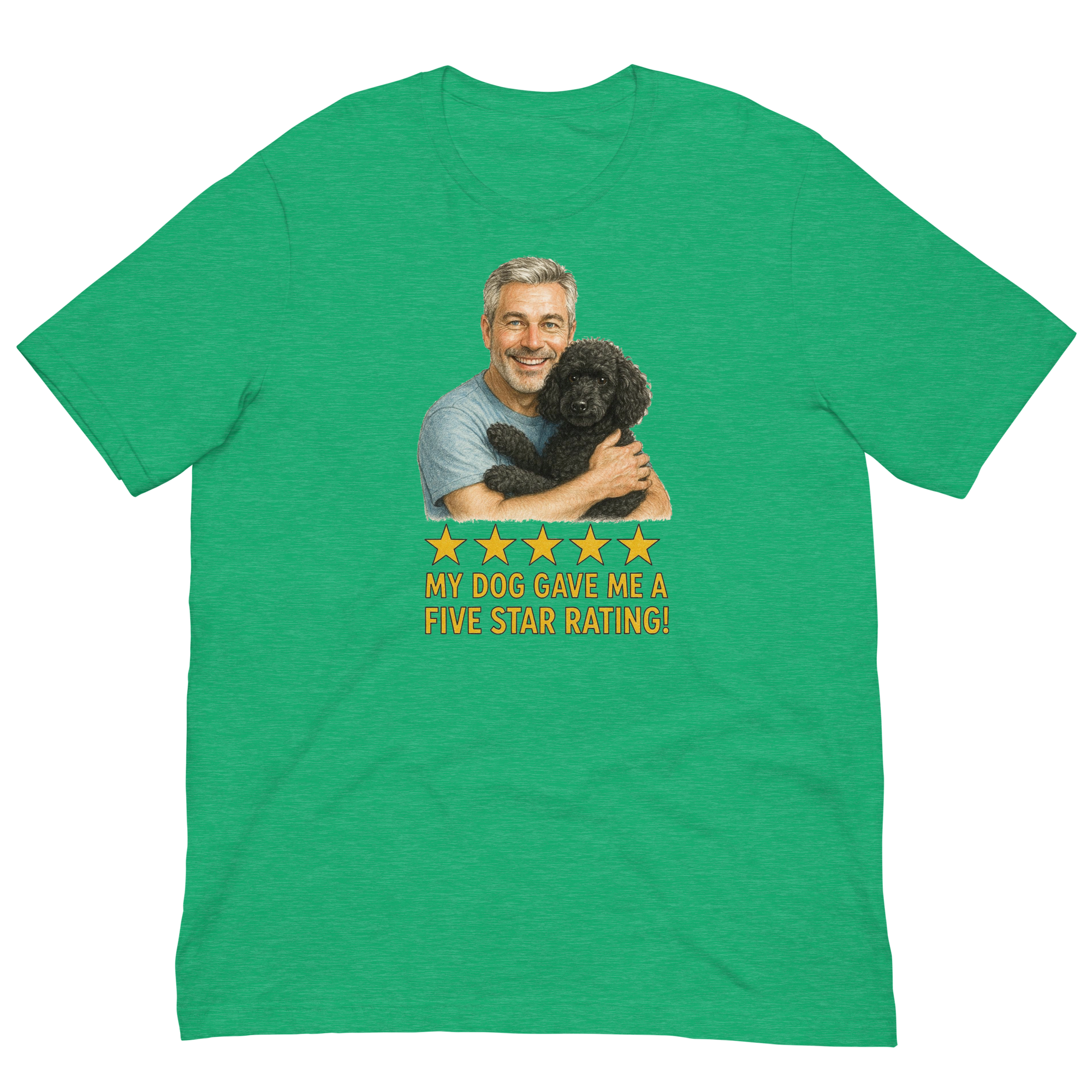 Salt & Pepper Man with Black Poodle graphic tee.