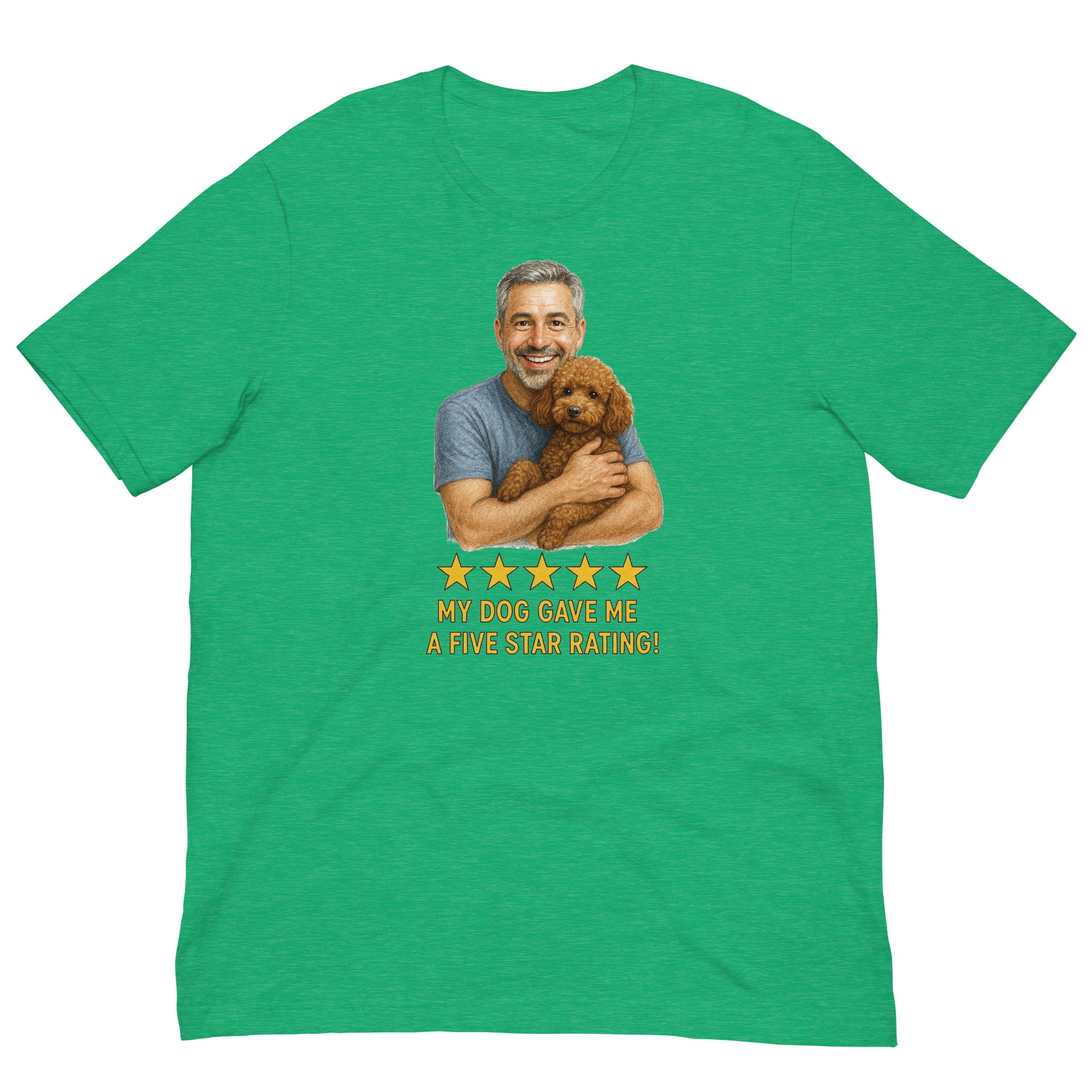 Salt & Pepper Man with Brown Poodle graphic tee.