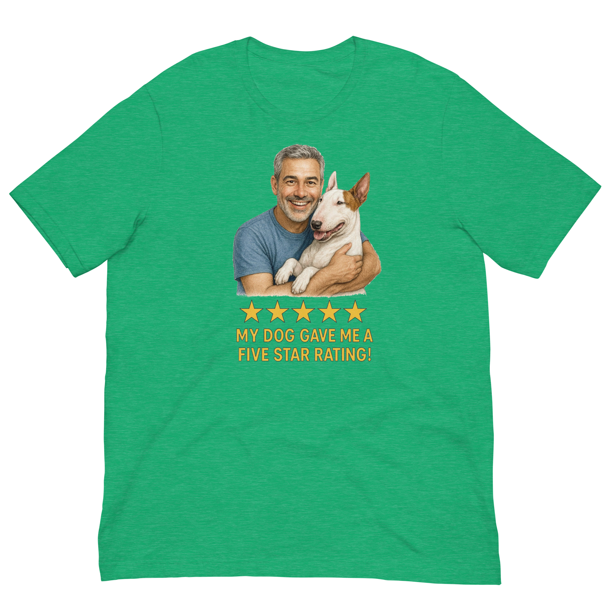 Salt & Pepper Man with Bull Terrier graphic tee.