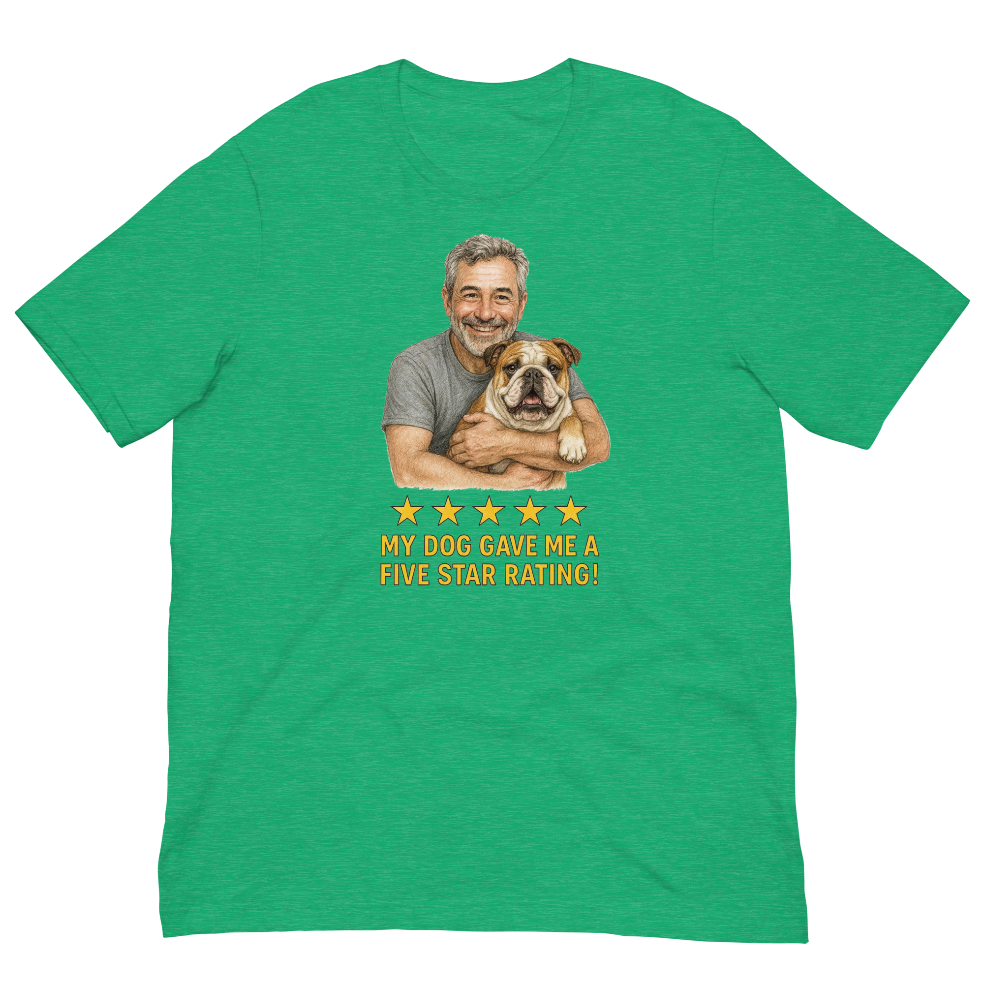 Salt & Pepper Man with Bulldog graphic tee.