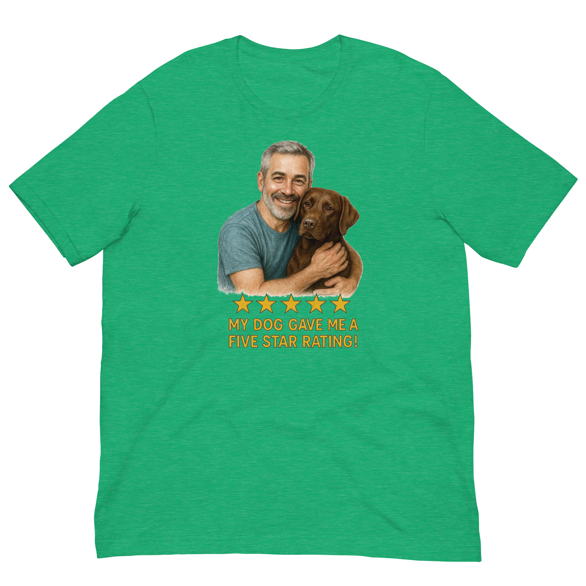 Salt & Pepper Man with Chocolate Labrador graphic tee.
