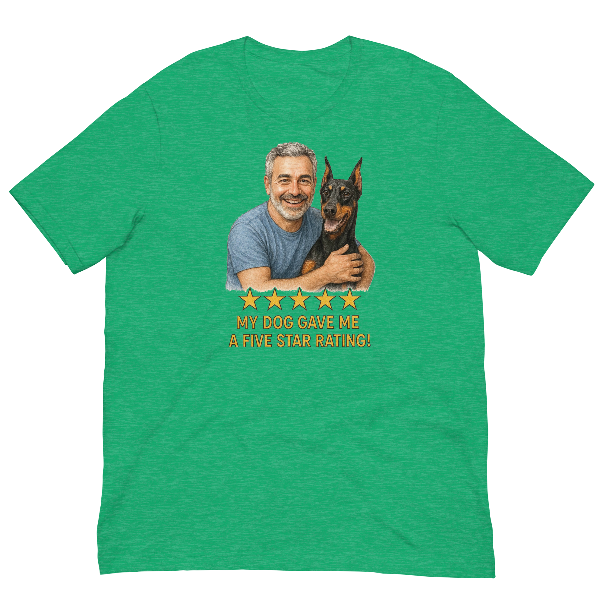 Salt & Pepper Man with Doberman Pinscher graphic tee.